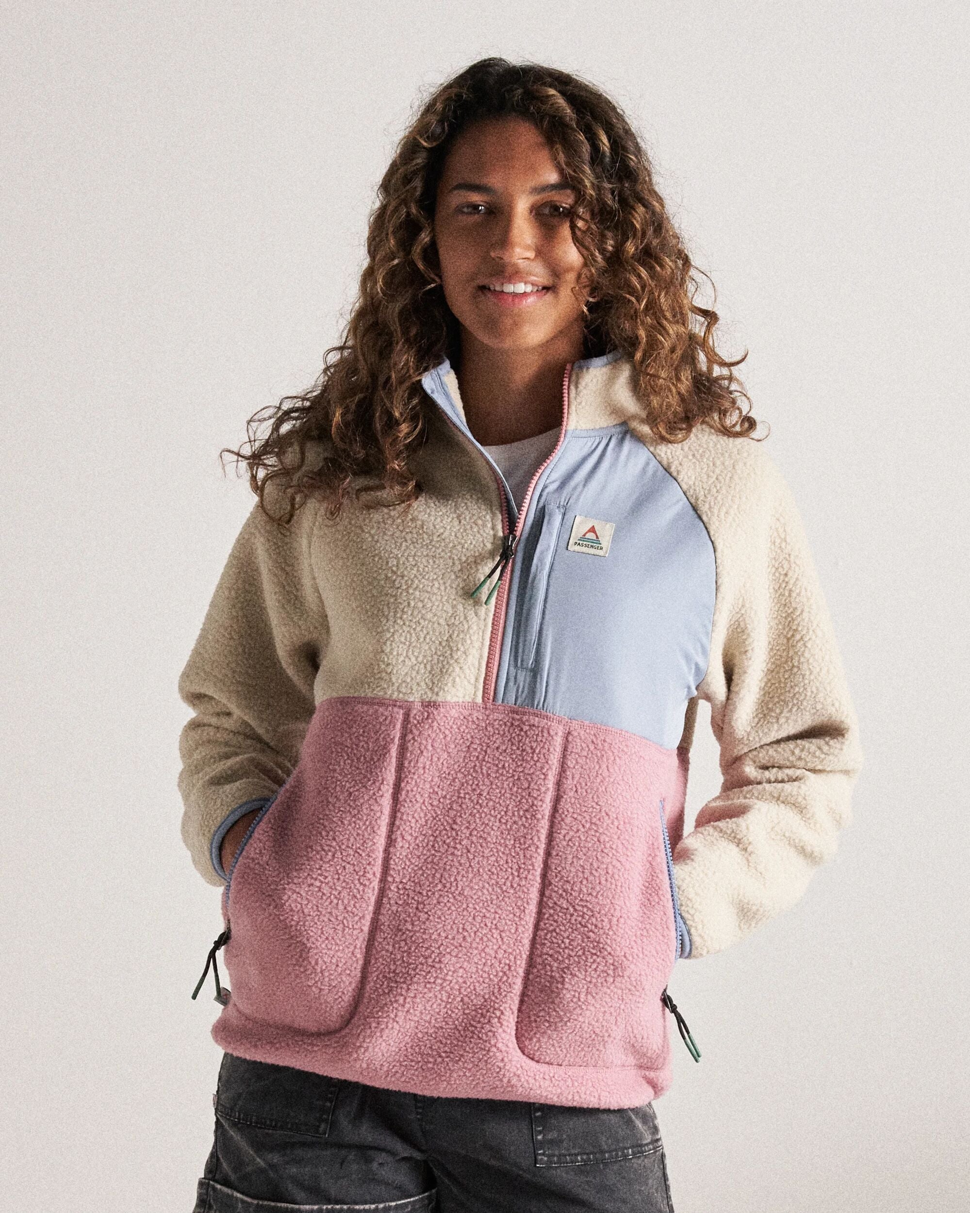 Home Recycled Sherpa Fleece - Oatmeal/Pink haze - Studio Model