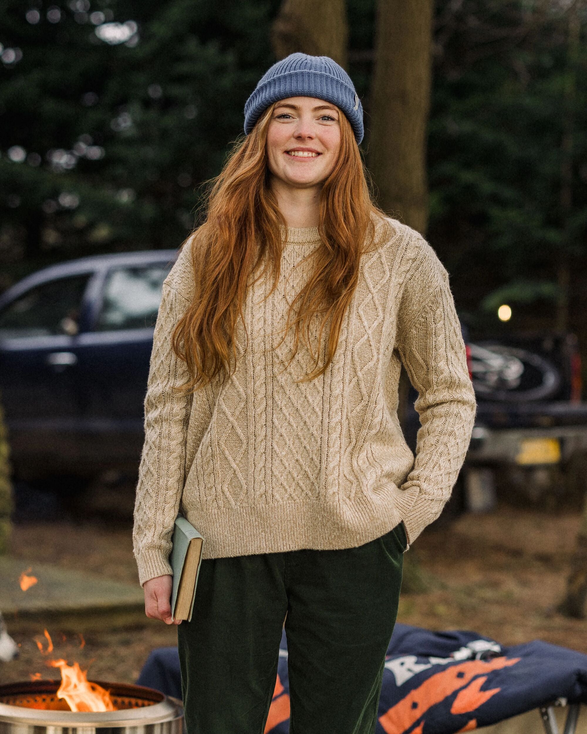 Juniper Recycled Knitted Jumper - Biscuit - Lifestyle