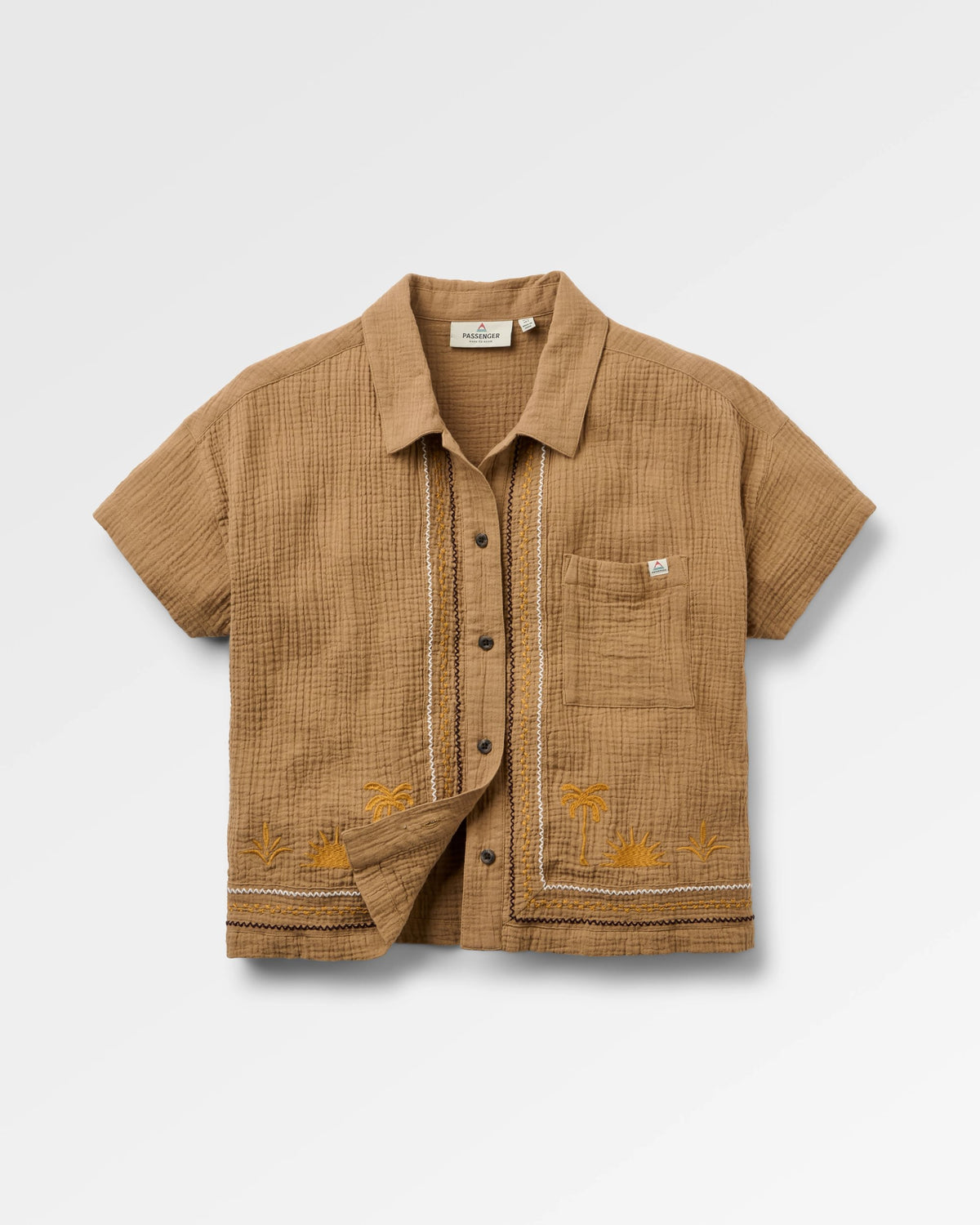 Waveney Short Sleeve Cotton Shirt - Caramel Brown - Flatlay