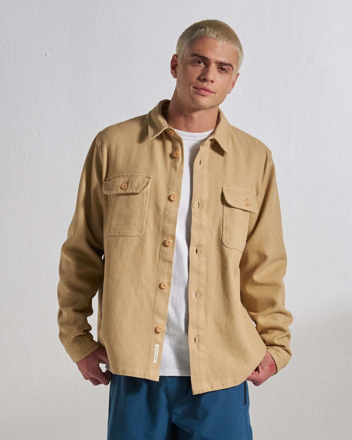 Island Twill Shirt - Stone - Studio Model