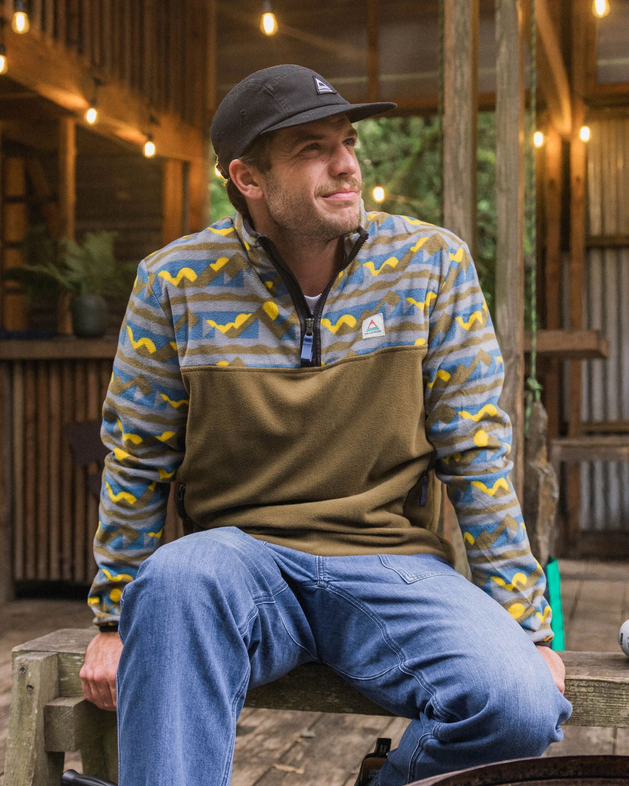 Set Off Recycled Polar 1/4 Zip Fleece - Views Dark Olive - Lifestyle