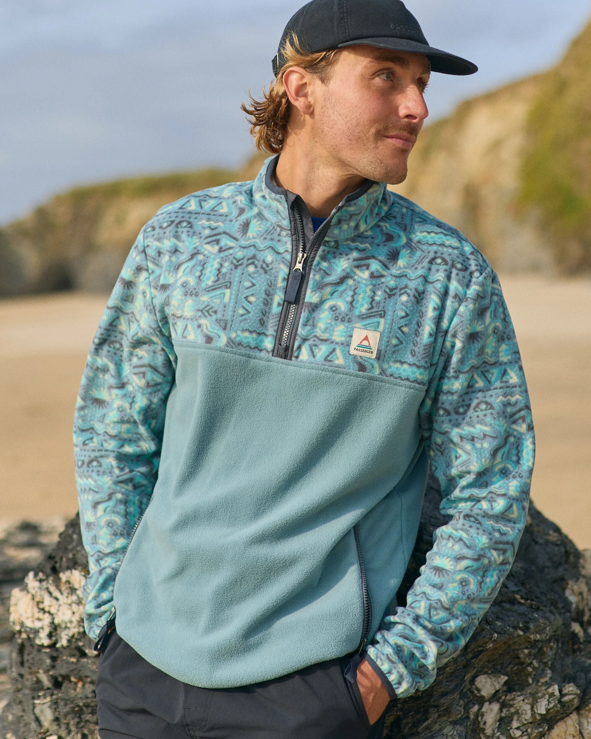 Set Off Recycled 1/4 Polar Fleece - Elemental Geo Arctic - Lifestyle