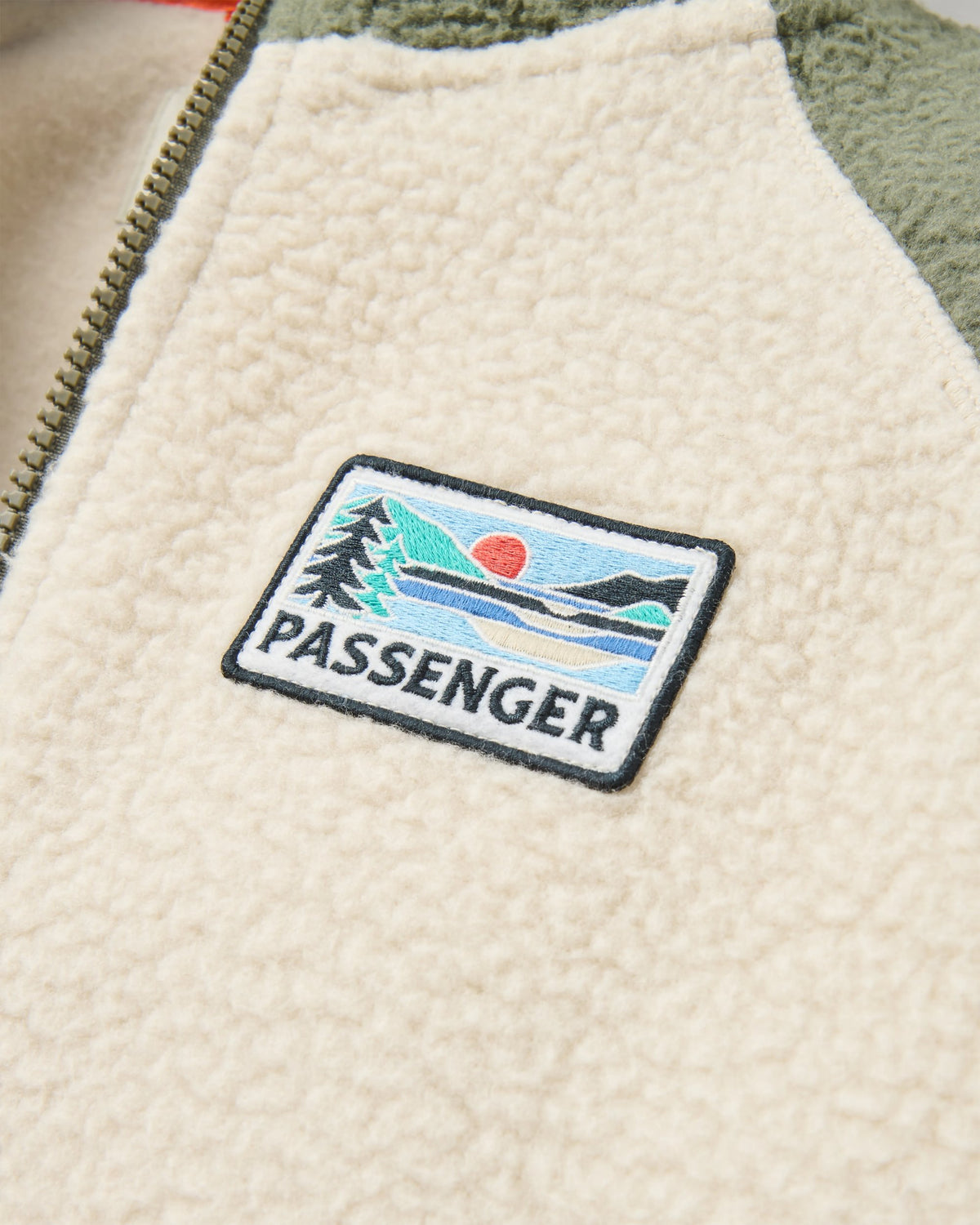 North Coast Full Zip Recycled Sherpa Fleece - Dusty Olive/Oatmeal - Flatlay