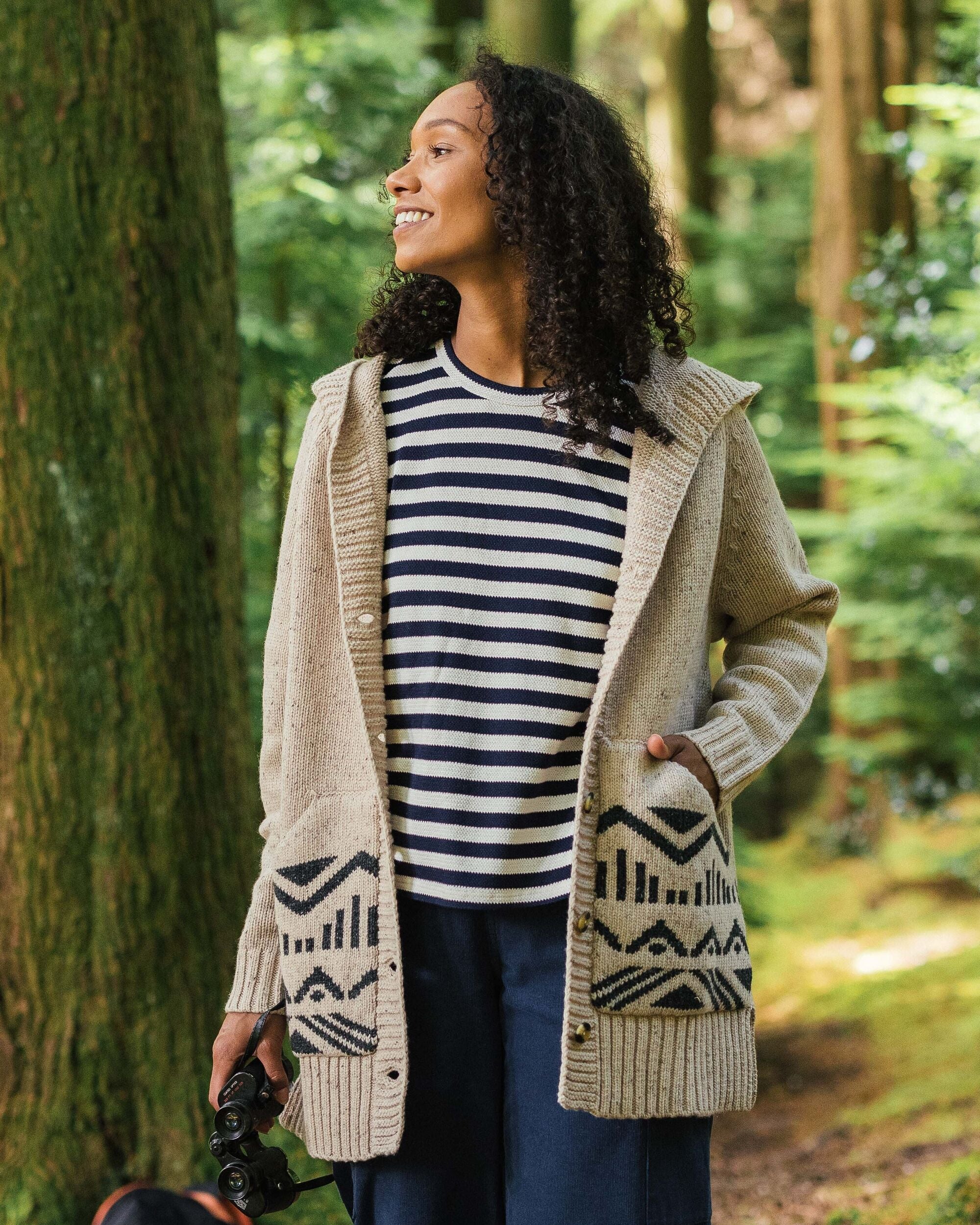 Snoozle Recycled Knitted Hooded Cardigan - Oatmeal - Lifestyle