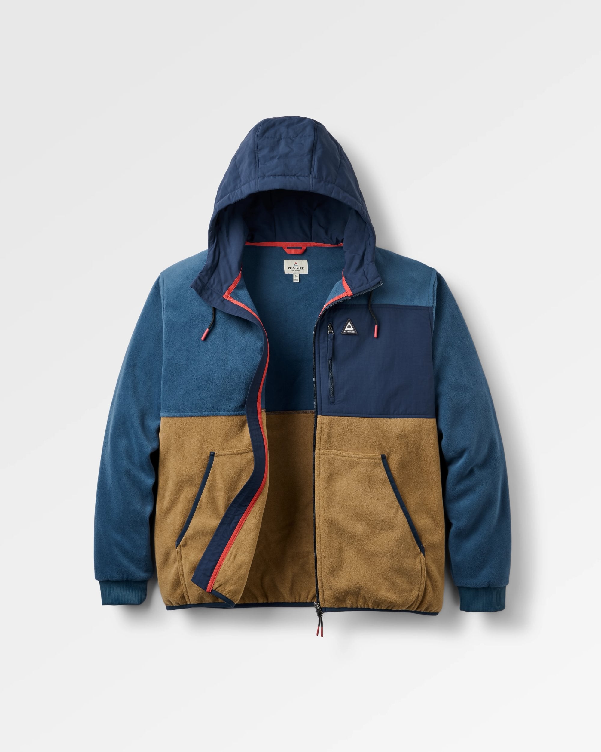 Woodland Full Zip Hooded Polar Fleece - Dark Denim/Caramel - Flatlay