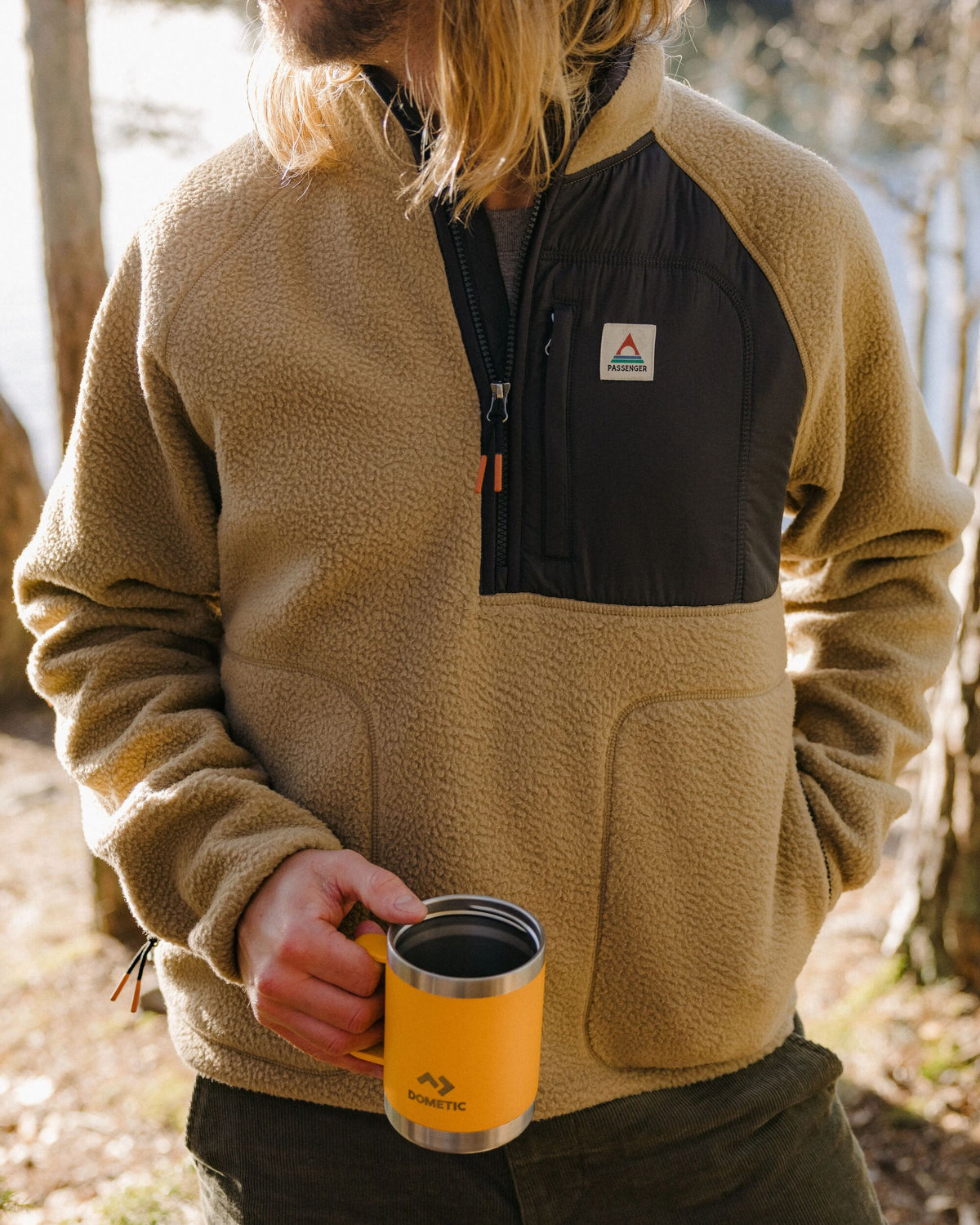 Offgrid 1/2 Zip Recycled Sherpa Fleece - Biscuit - Lifestyle