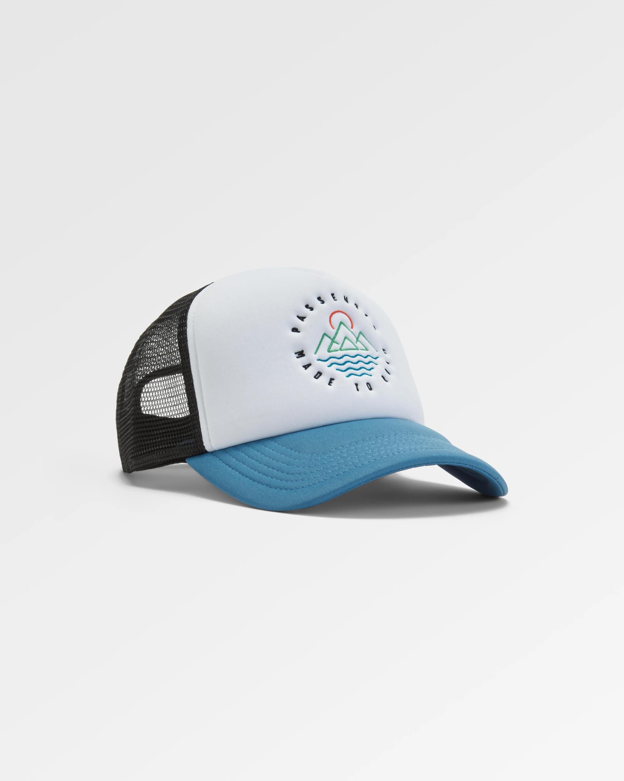 Escapism Trucker Cap - Black/Moonlight Blue - Flatlay