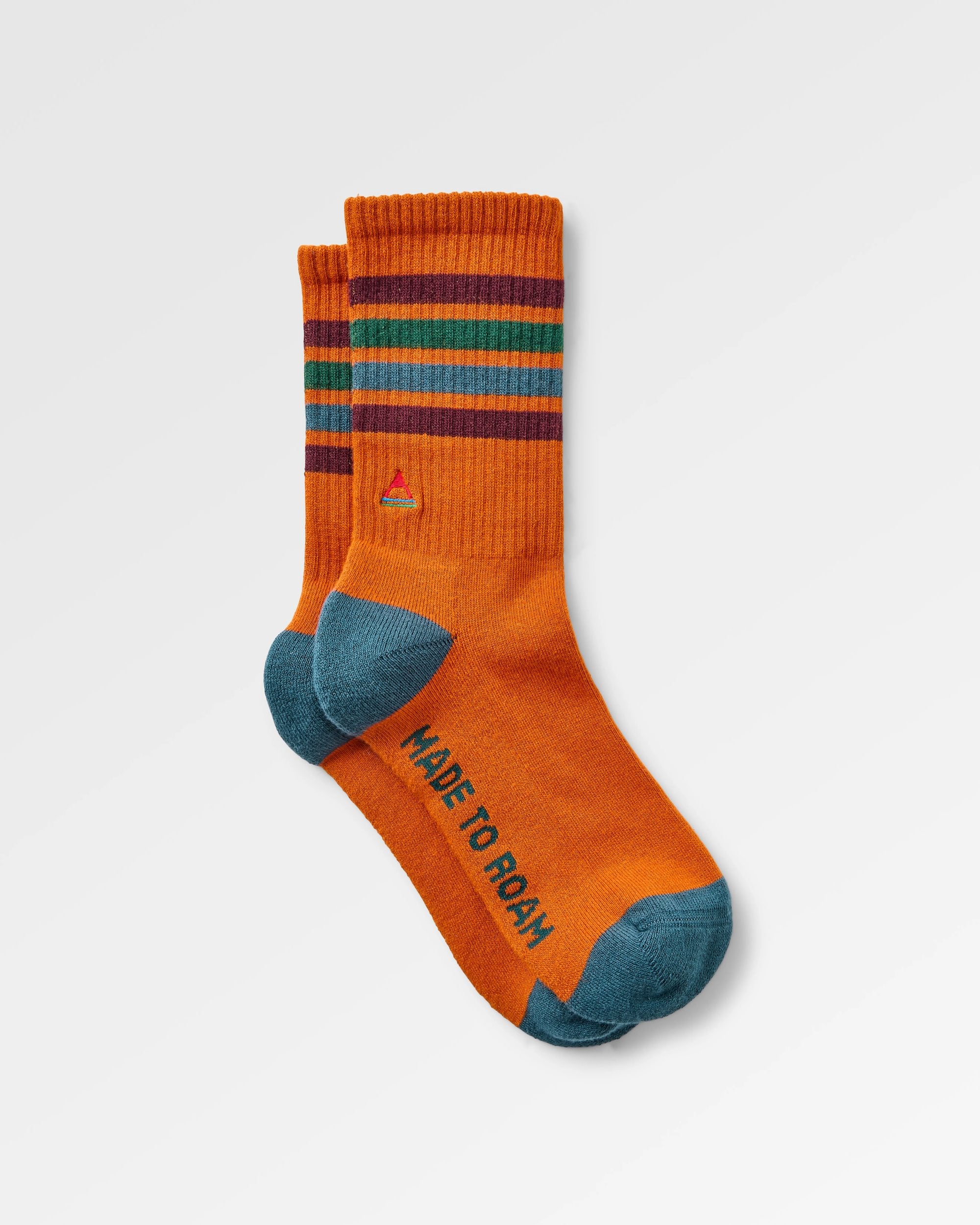 Organic Midweight Crew Socks - Retro Orange - Flatlay