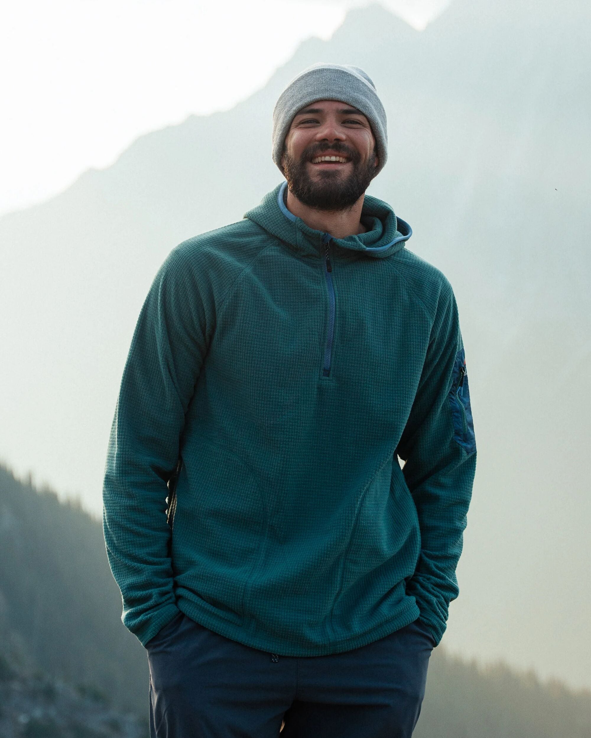 Forestscape Recycled Grid Fleece Hoodie - Deep Ocean - IGC