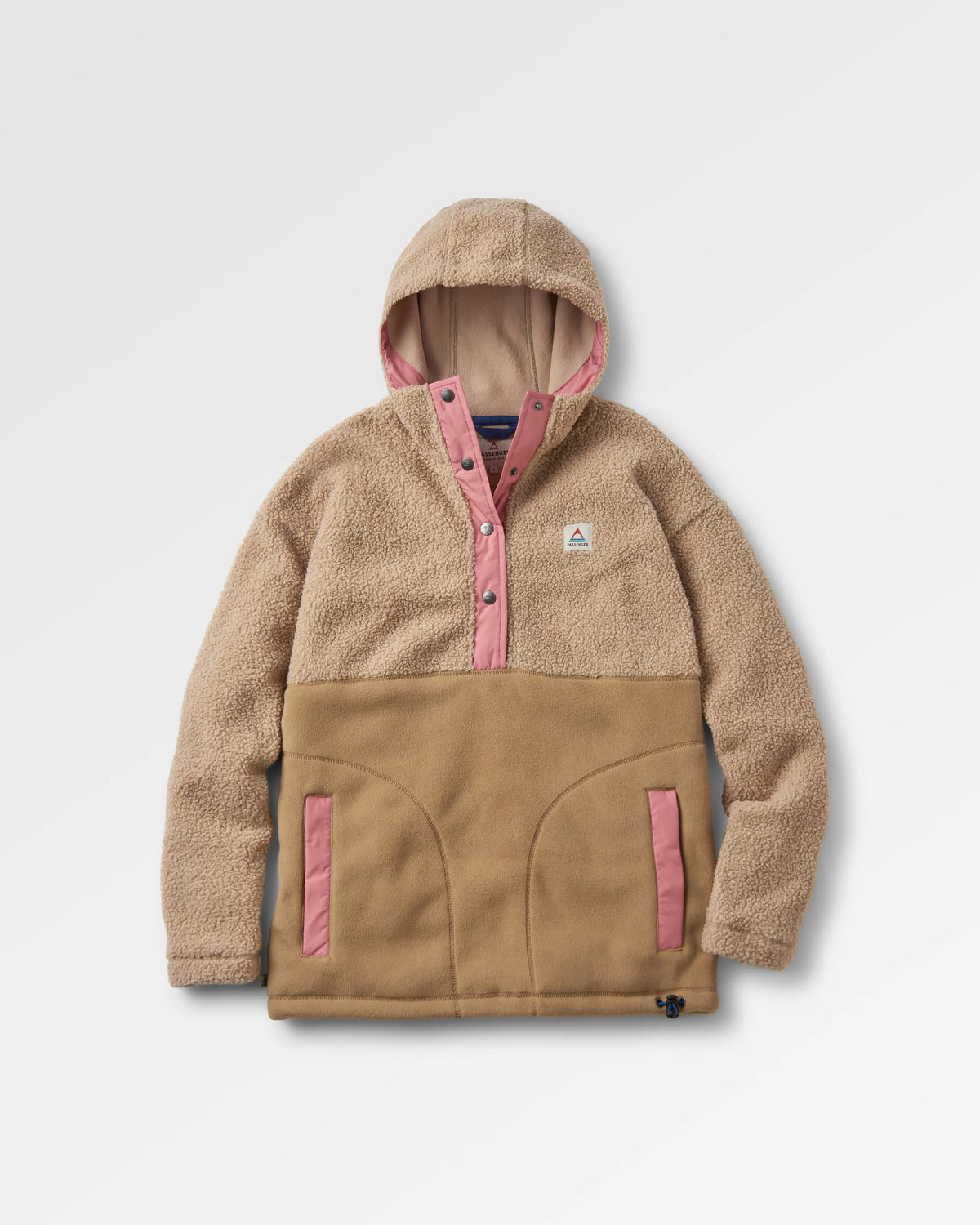 Calla Hooded Recycled Polar-Lined Fleece - Feather/Biscuit - Flatlay
