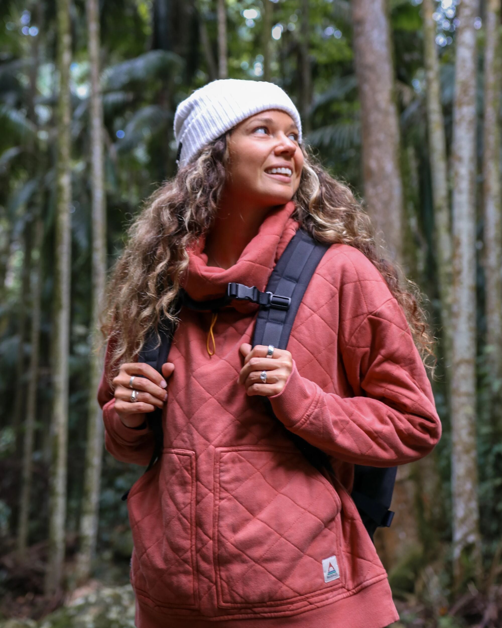 Clementine Recycled Quilted High Neck - Red Ochre - Lifestyle