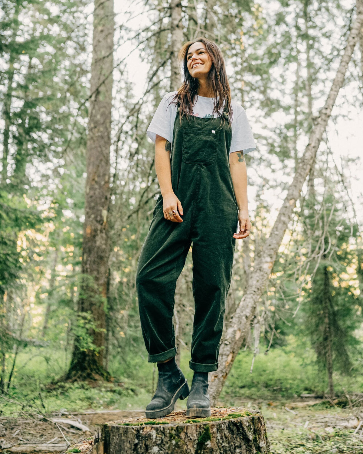 Meadows Cotton Cord Dungarees - Fir Tree - Lifestyle