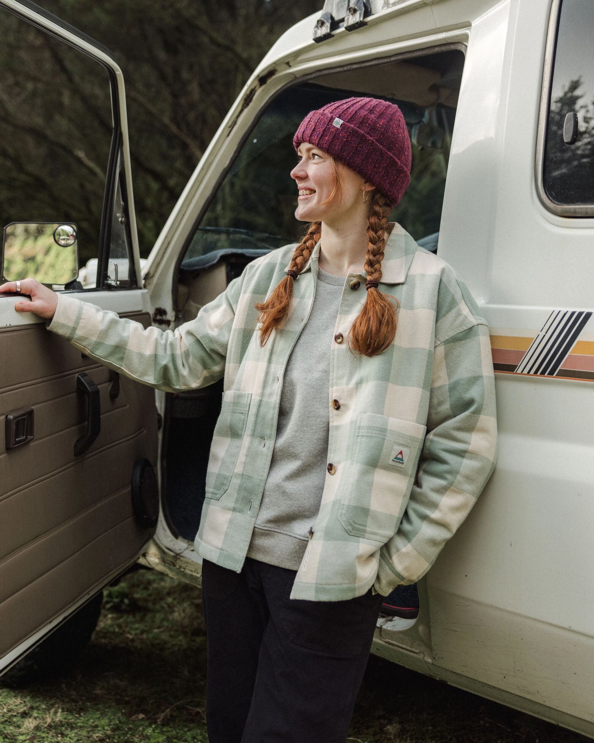 Flint Organic Cotton Overshirt - Pistachio Buffalo Check - Lifestyle