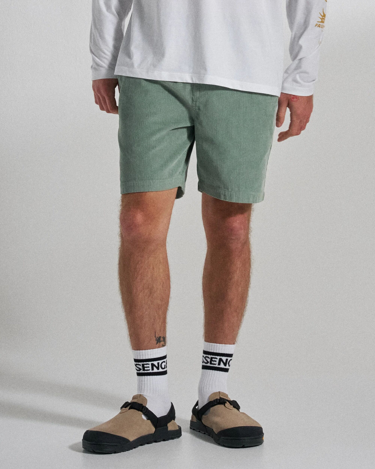 Drifter Cord Short - Pistachio - Studio Model