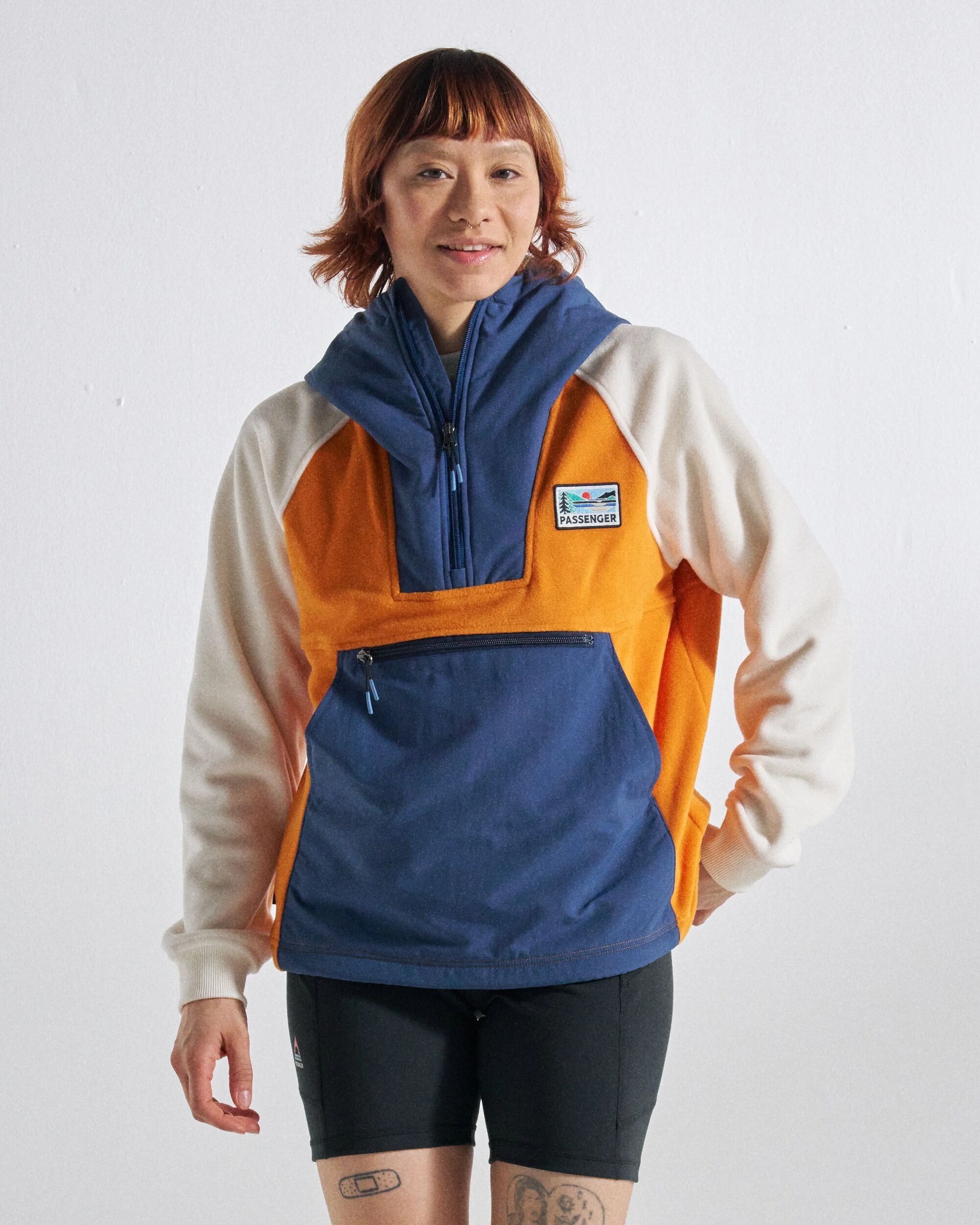 Alexander Hooded Polartec® Fleece - Sunrise Orange - Studio Model