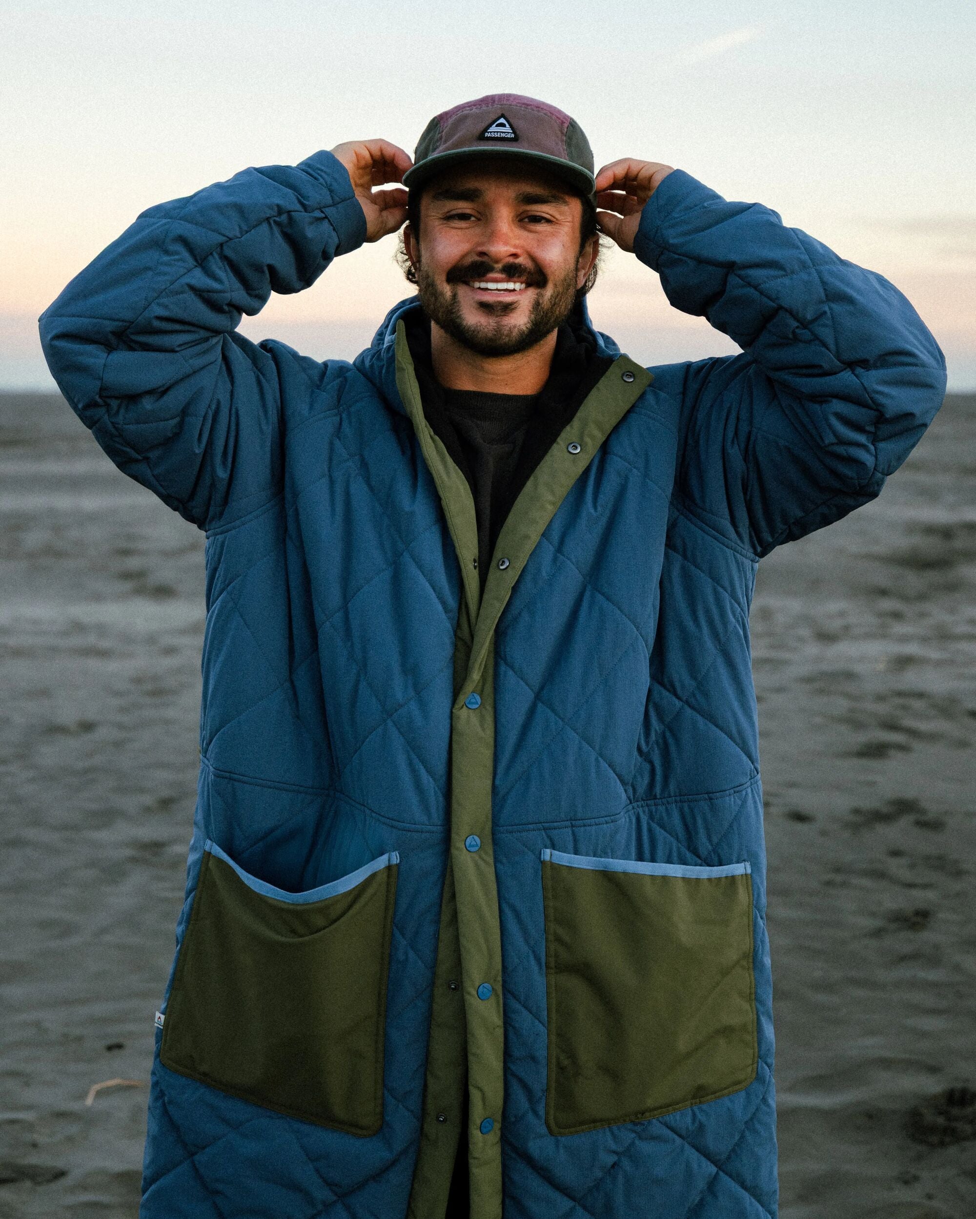 Campscape Recycled Fleece Lined Parka - Khaki/Dark Denim - IGC - Male