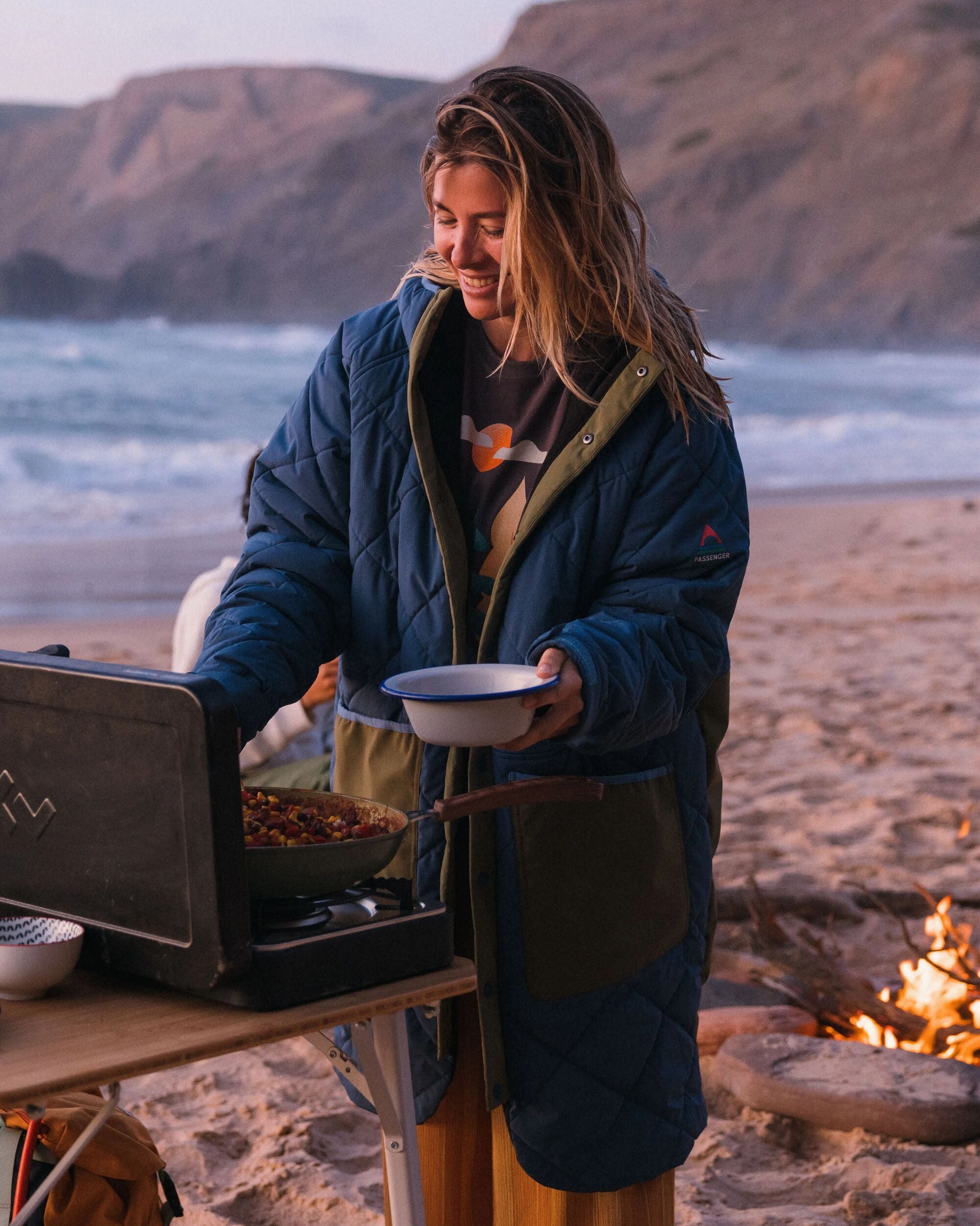 Campscape Recycled Fleece Lined Parka - Khaki/Dark Denim - Lifestyle - Female