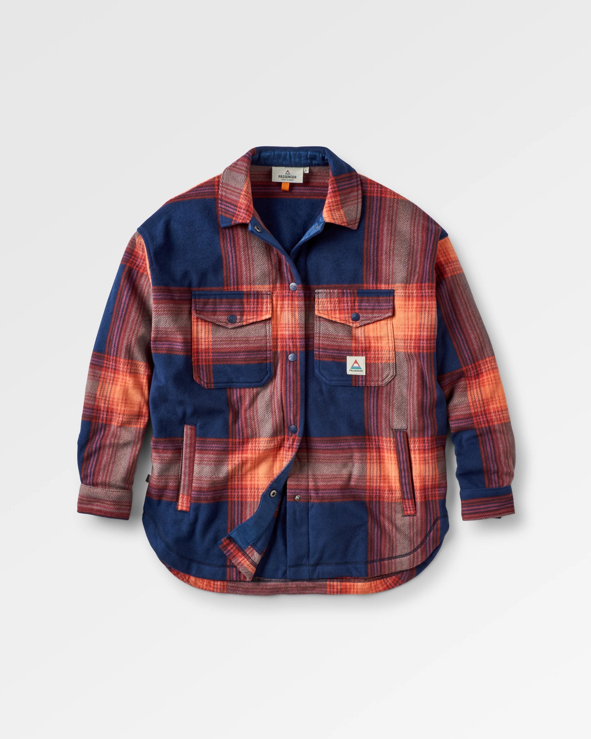 East Recycled Polar Fleece Shirt - Rich Navy/ Red Ochre Check - Flatlay