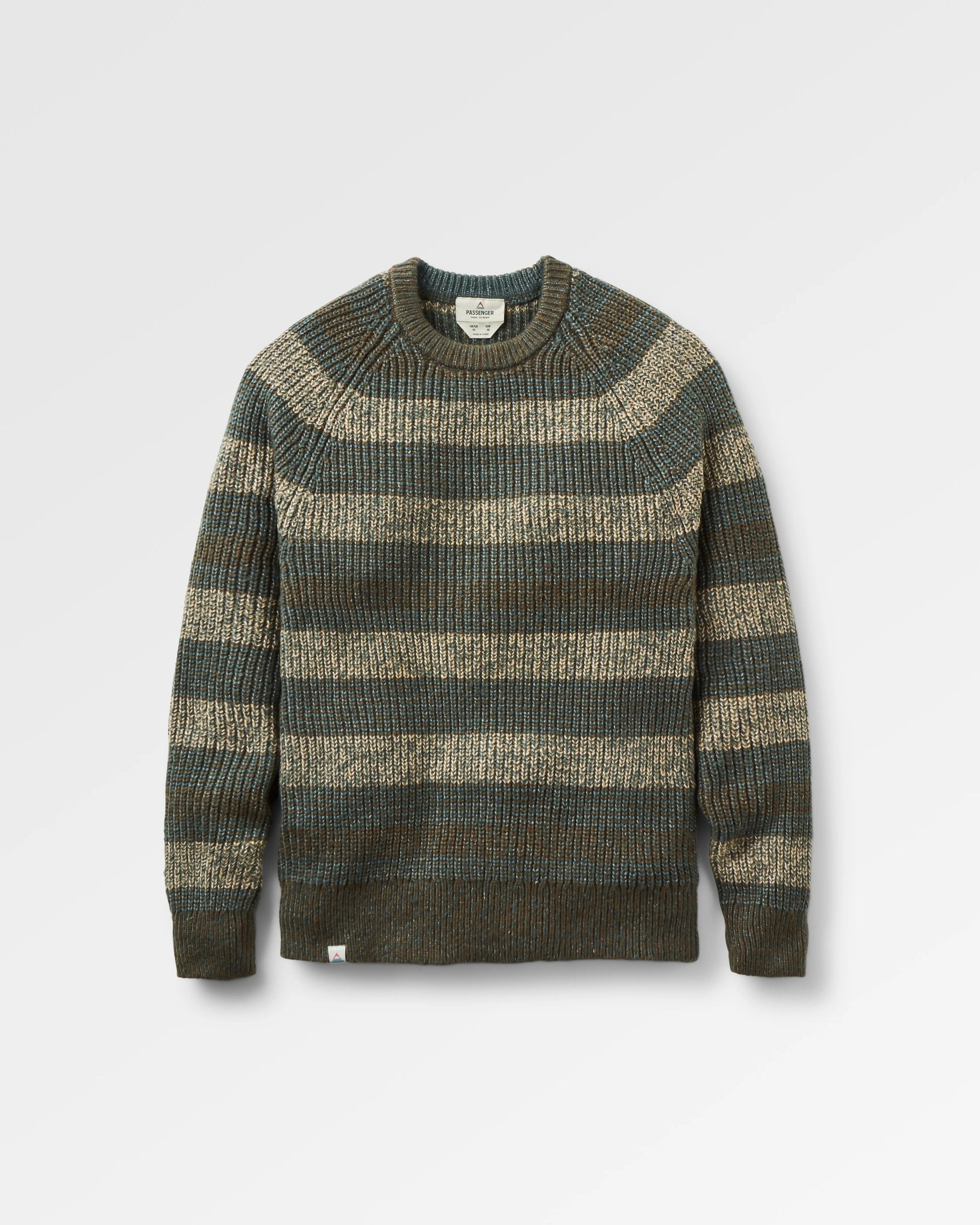 Fog Recycled Knitted Jumper - Dark Olive Multi Stripe - Flatlay