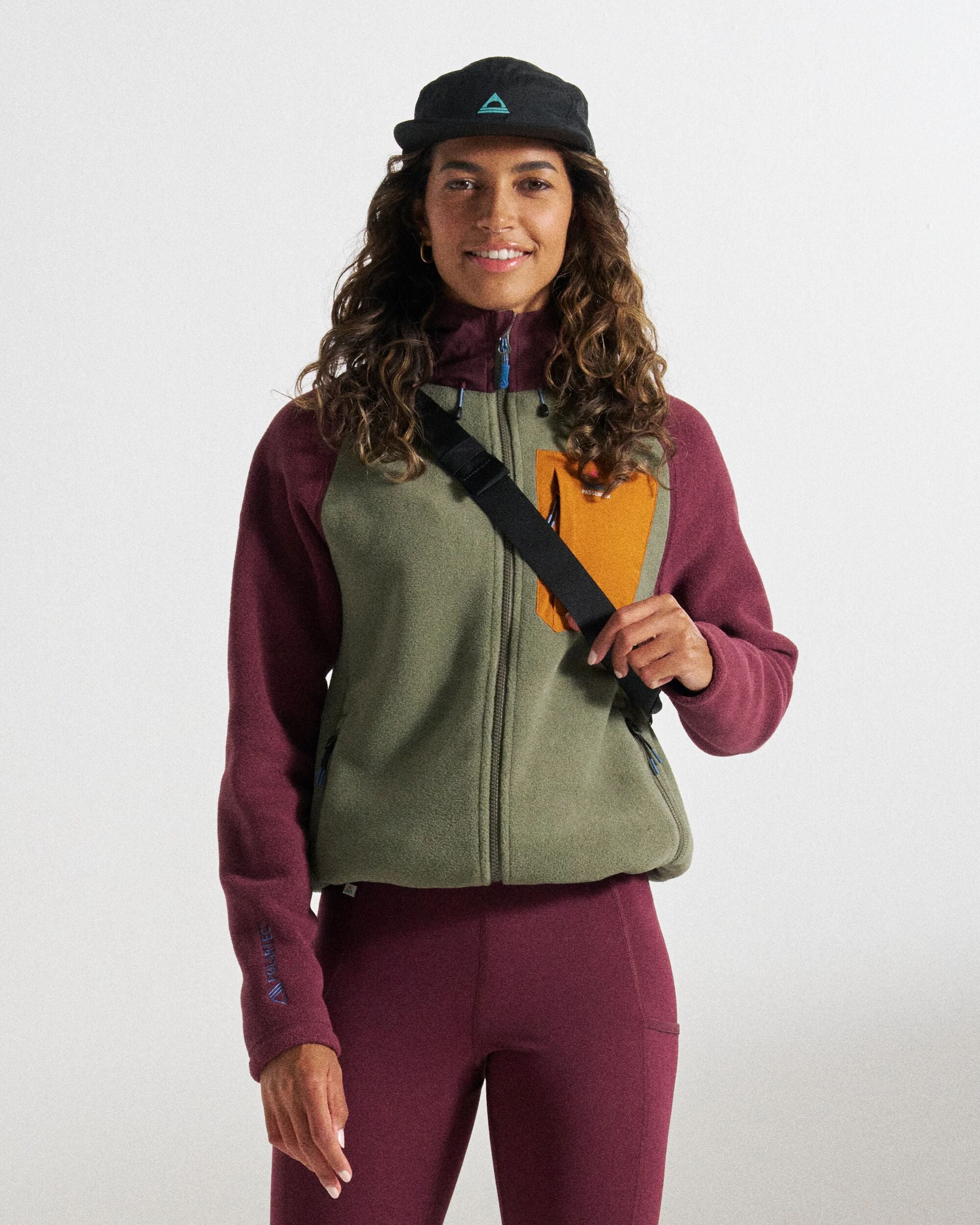 Sierrascape Women's Recycled Polartec® Fleece Hoodie - Fig/Dusty Olive - Studio Model