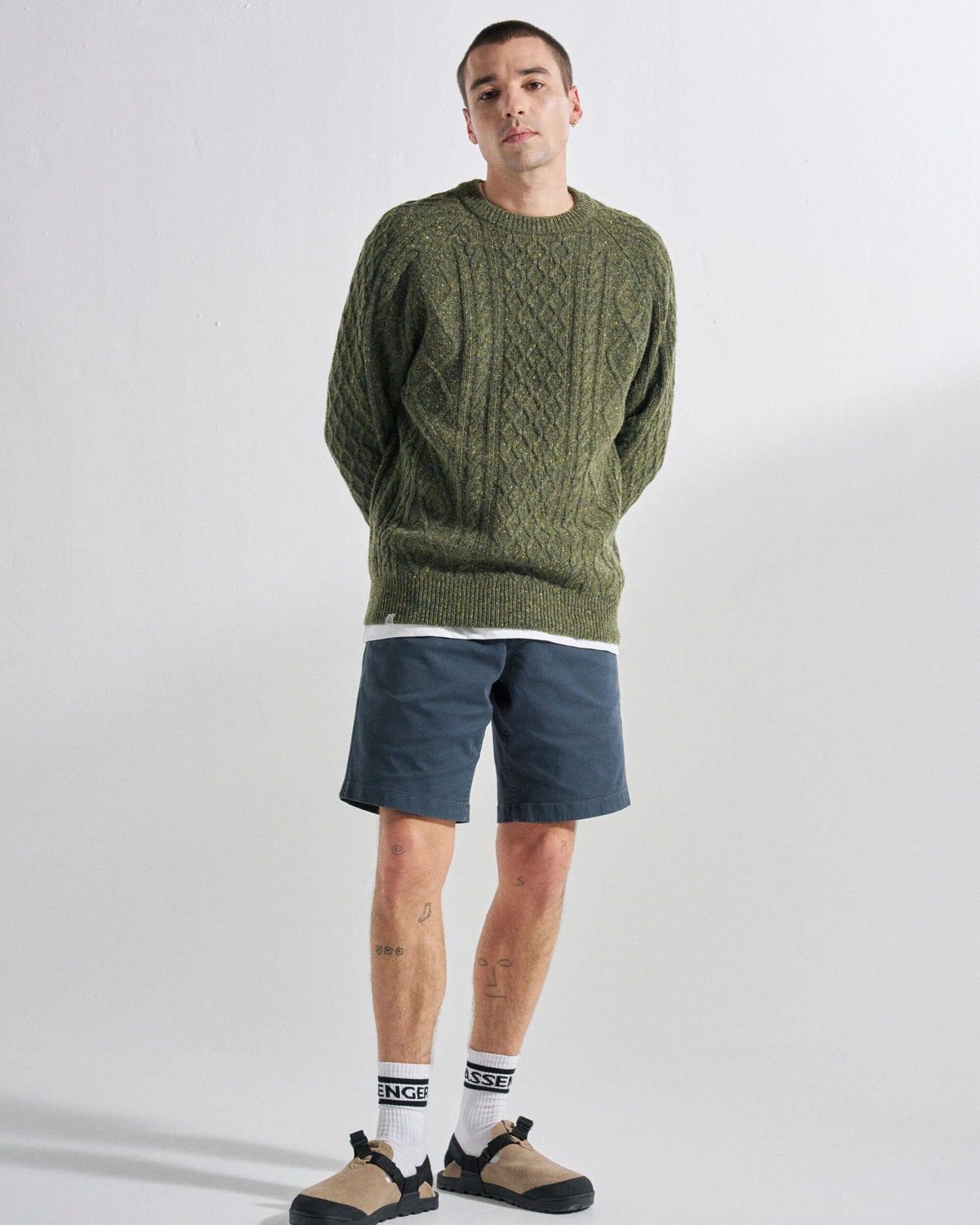 Sandbar Merino Blend Knitted Jumper - Khaki - Studio Model