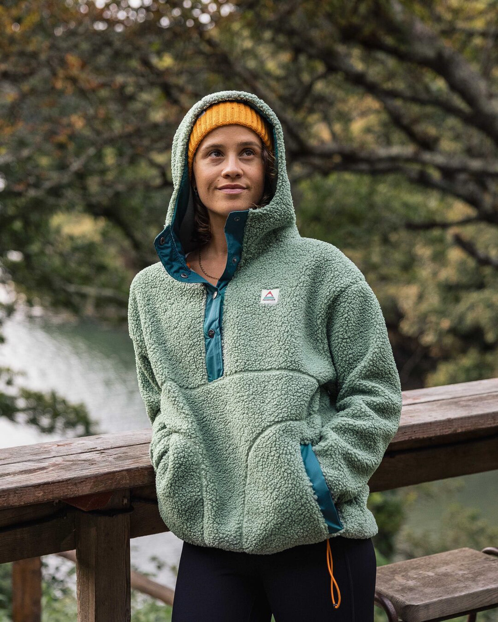 Calla Hooded Recycled Polar-Lined Fleece - Pistachio - Lifestyle