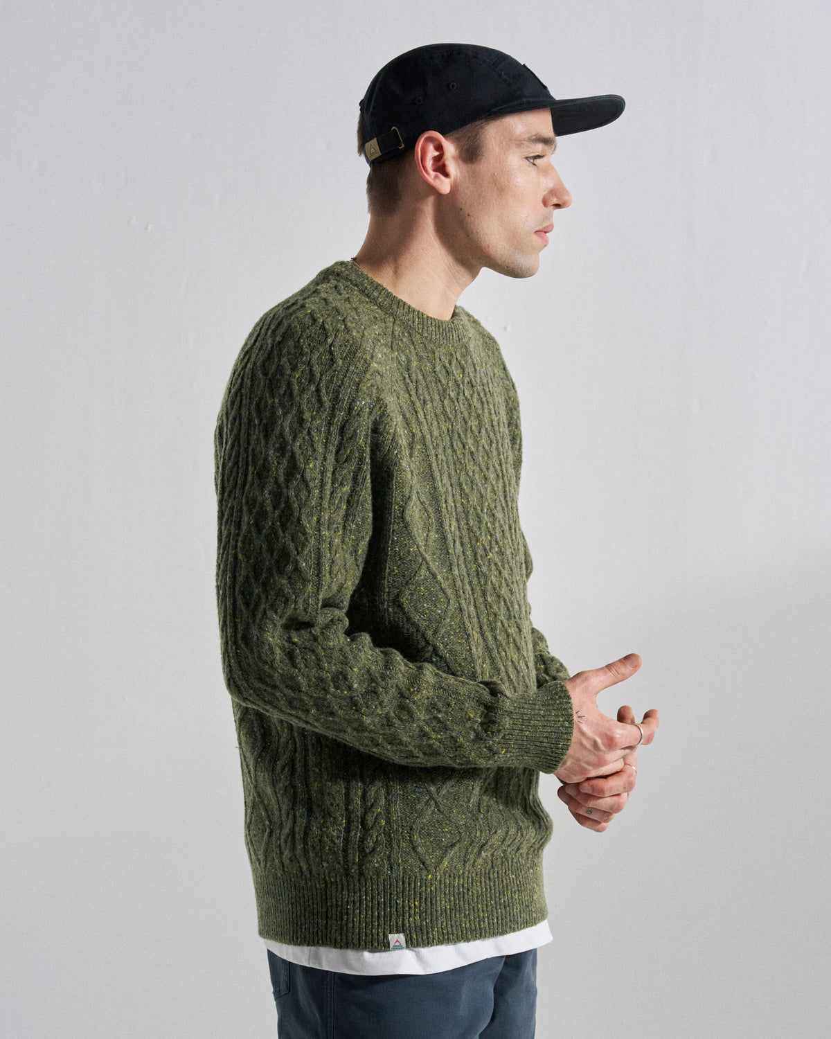 Sandbar Merino Blend Knitted Jumper - Khaki - Studio Model