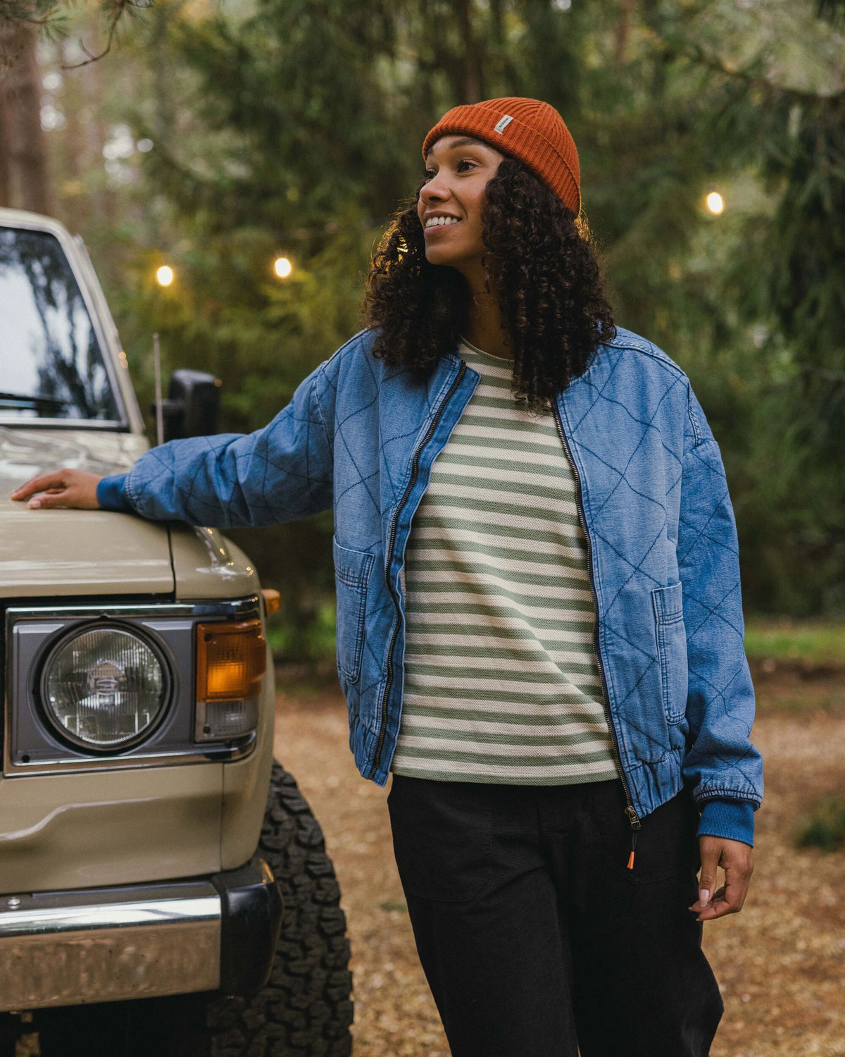 Lucia Sherpa Lined Bomber Jacket - Denim Blue - Lifestyle