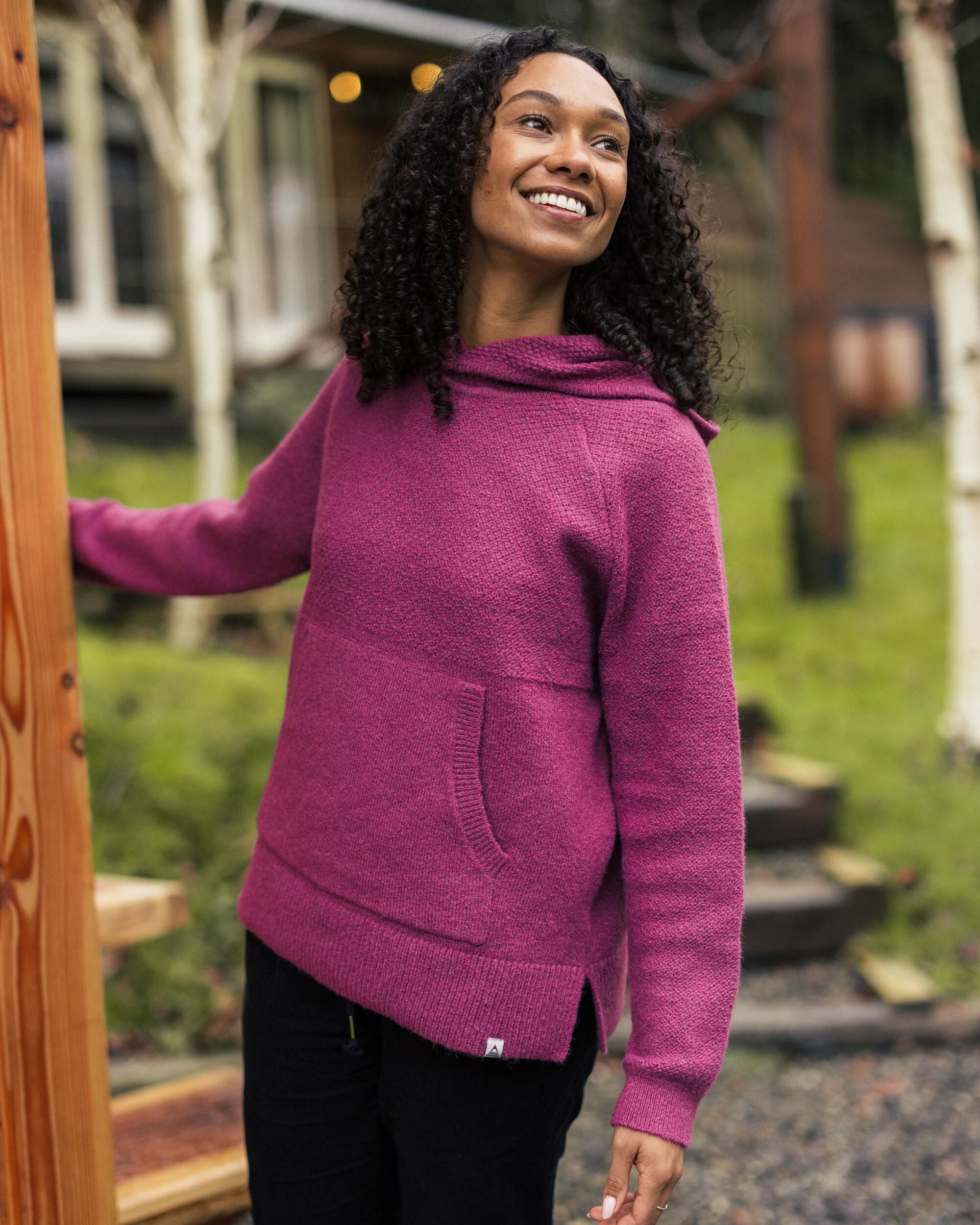 Cove Recycled Knitted Hoodie - Rhubarb - Lifestyle