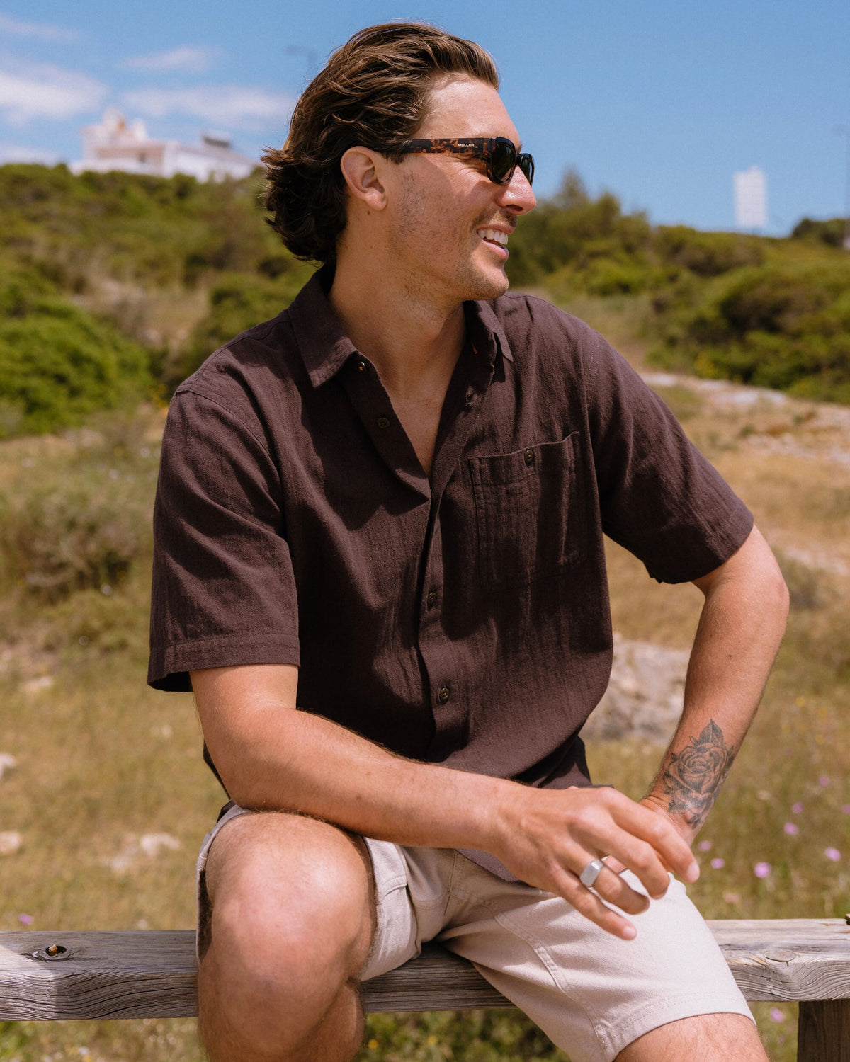 Chill Textured Short Sleeve Shirt - Espresso - Lifestyle
