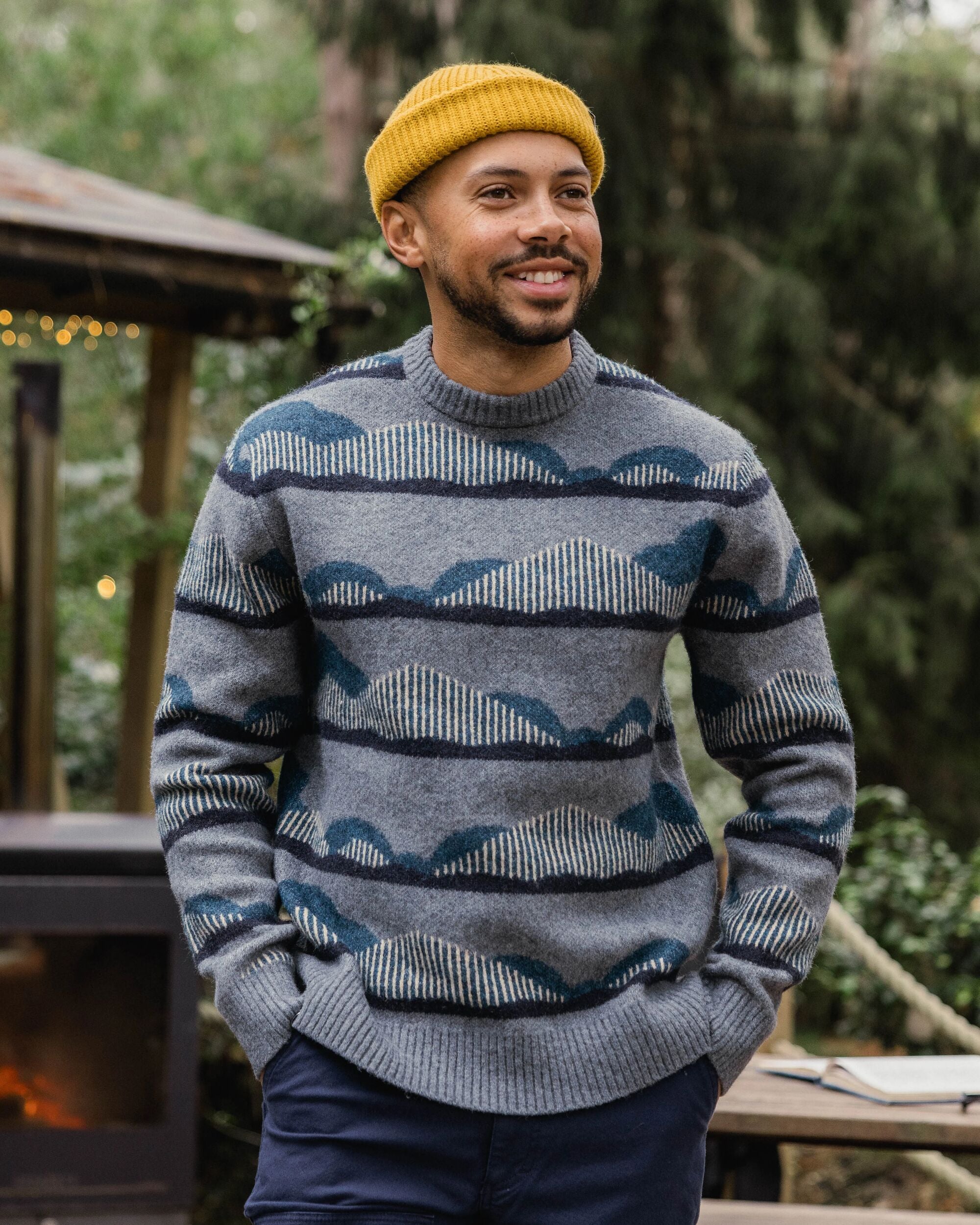 Seafoam Patterned Knitted Jumper - Scenic Stripe Blue - Lifestyle