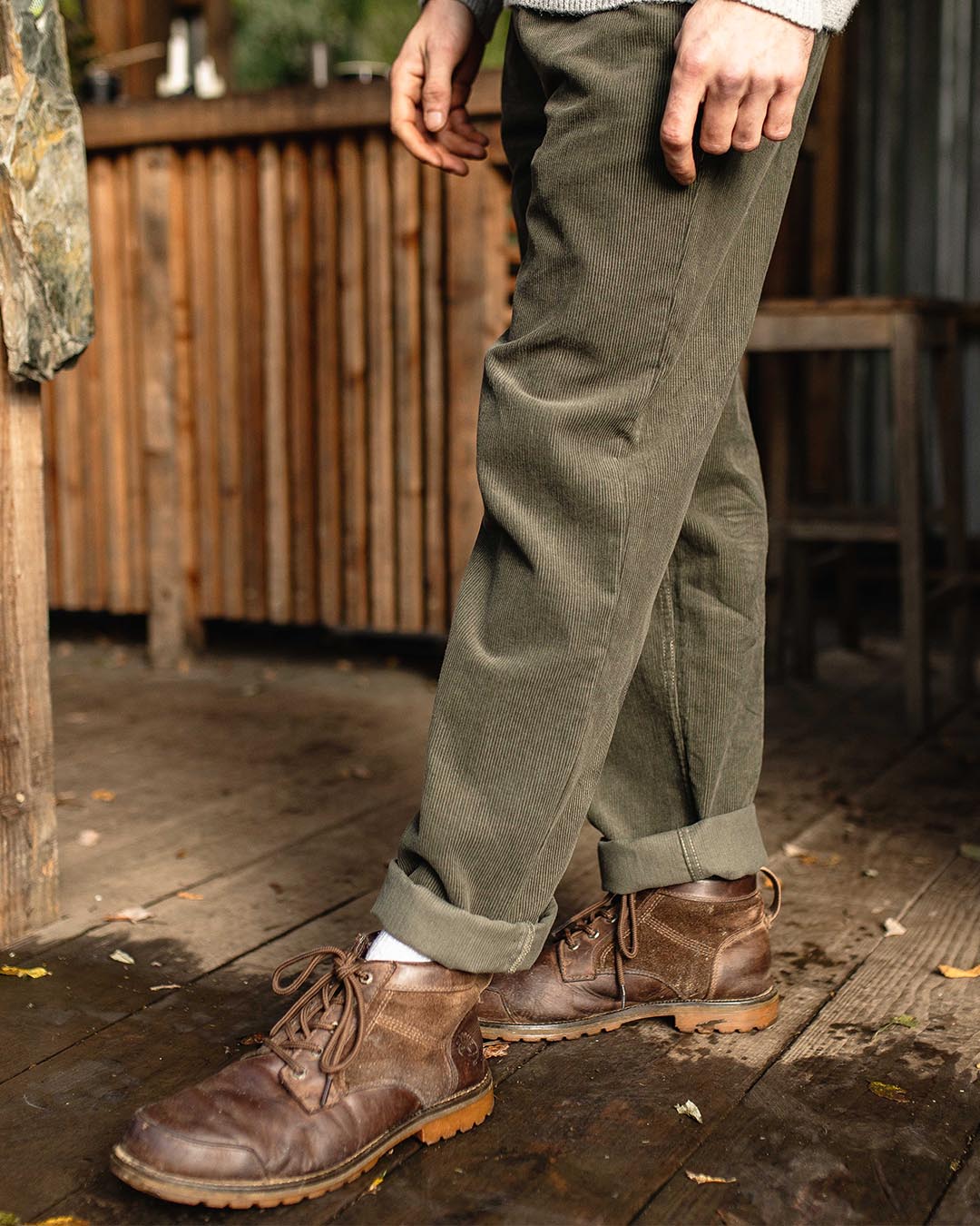 Adventurer Cord Trouser - Dusty Olive - Lifestyle