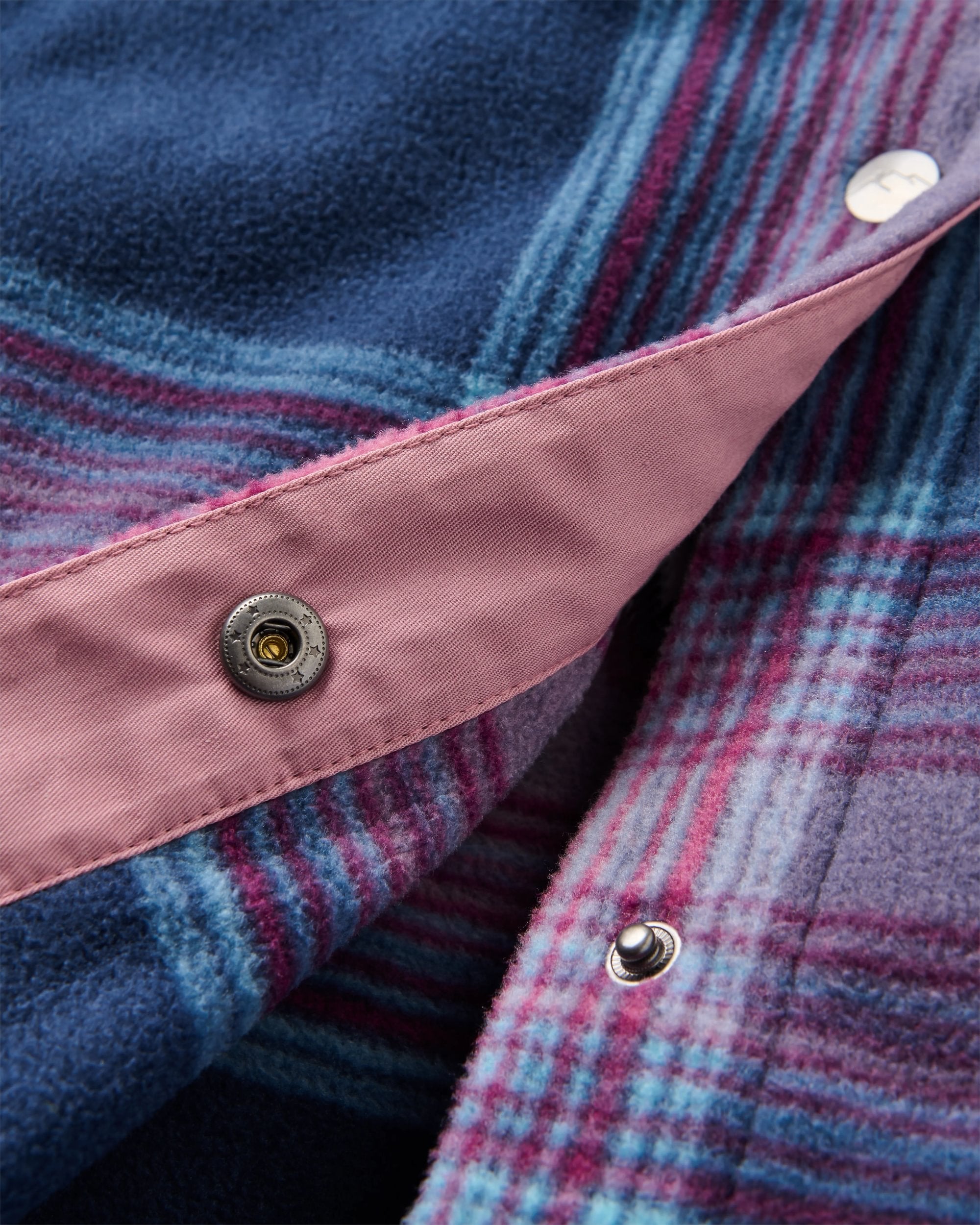 East Recycled Polar Fleece Shirt - Rich Navy/Pink Haze Check - Flatlay
