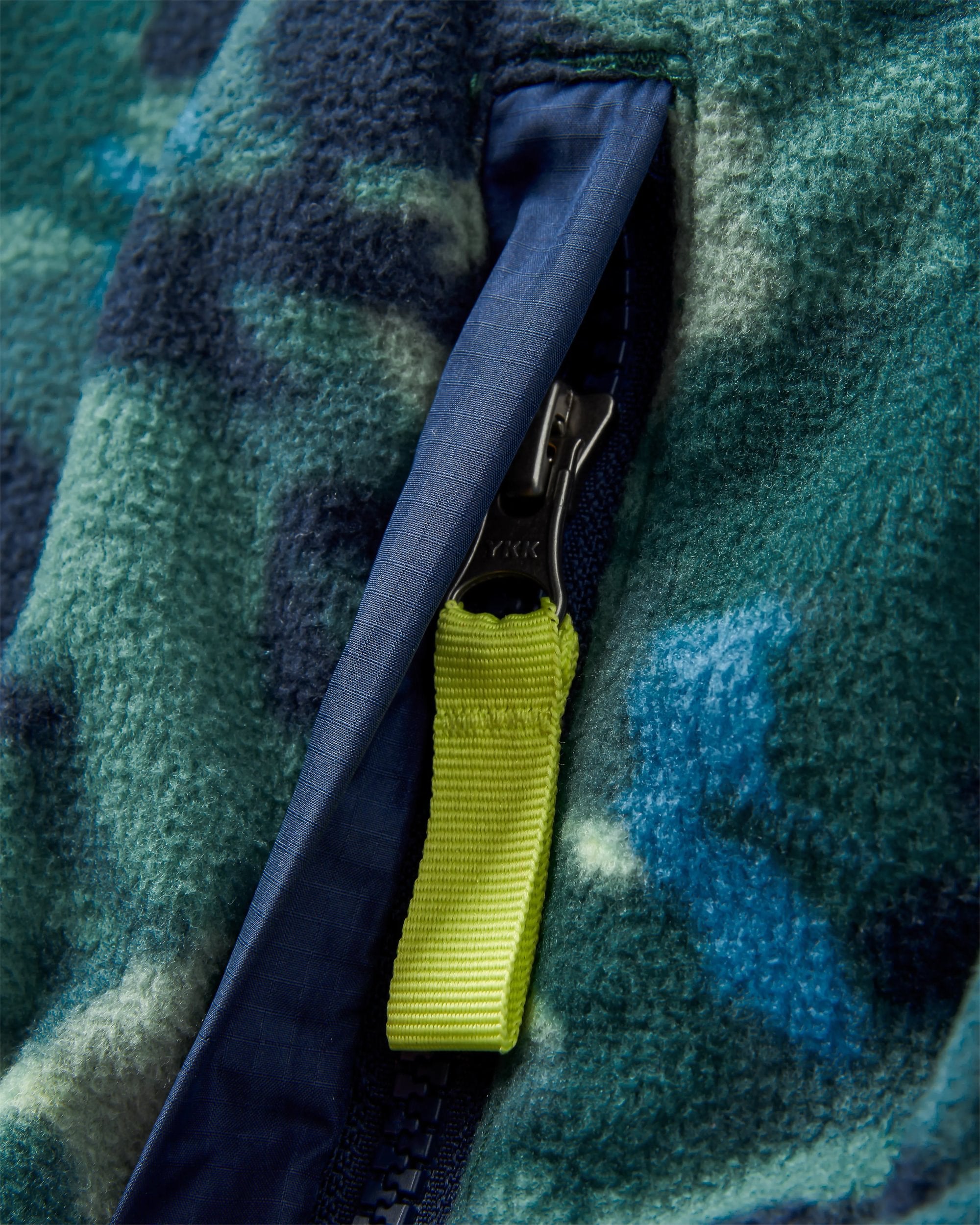 Adrift Recycled Polar Fleece - Alpine Camo Rain Forest - Flatlay