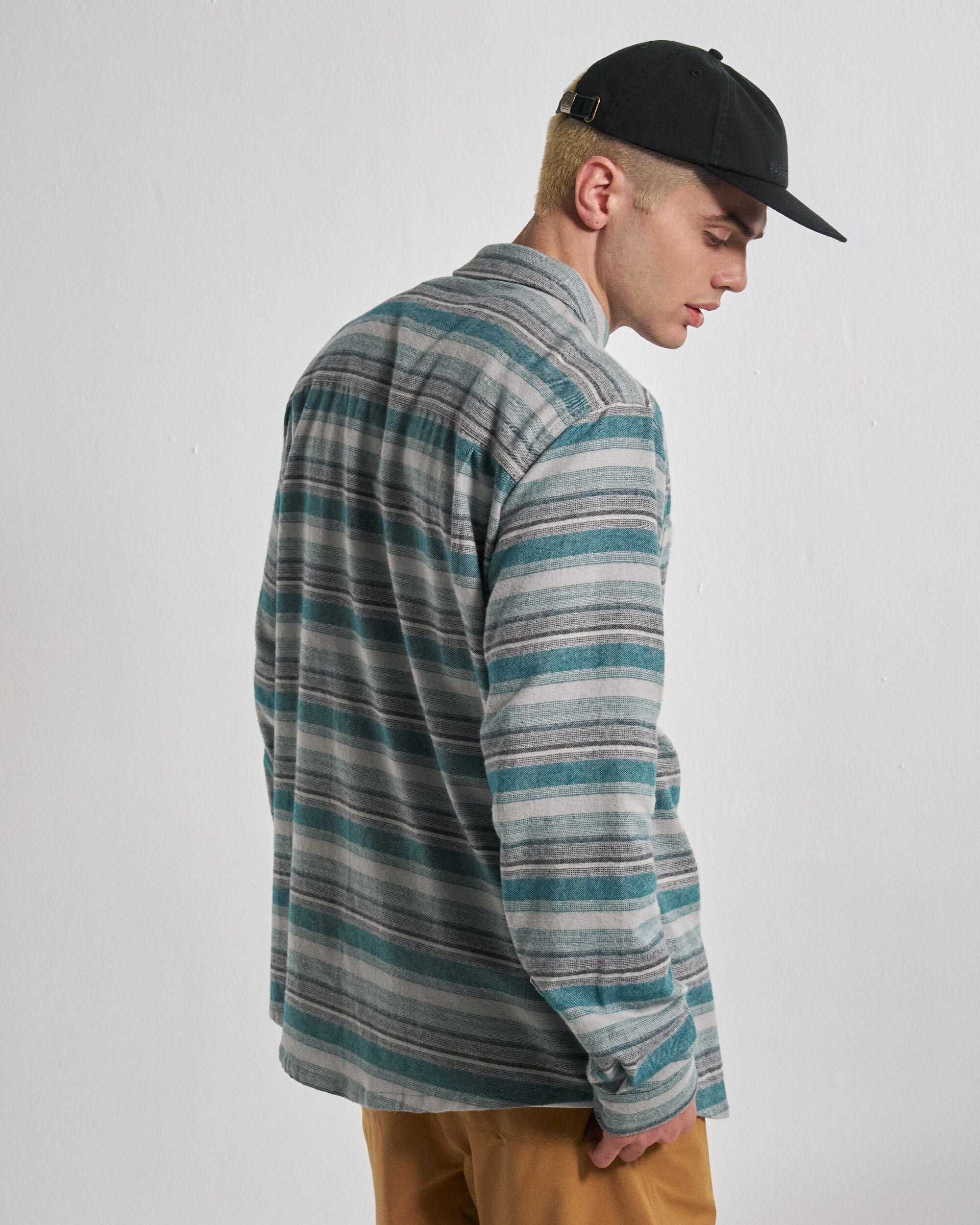 Backcountry Stripe Light Shirt - Grey Marl/Mediterranean Stripe - Studio Model