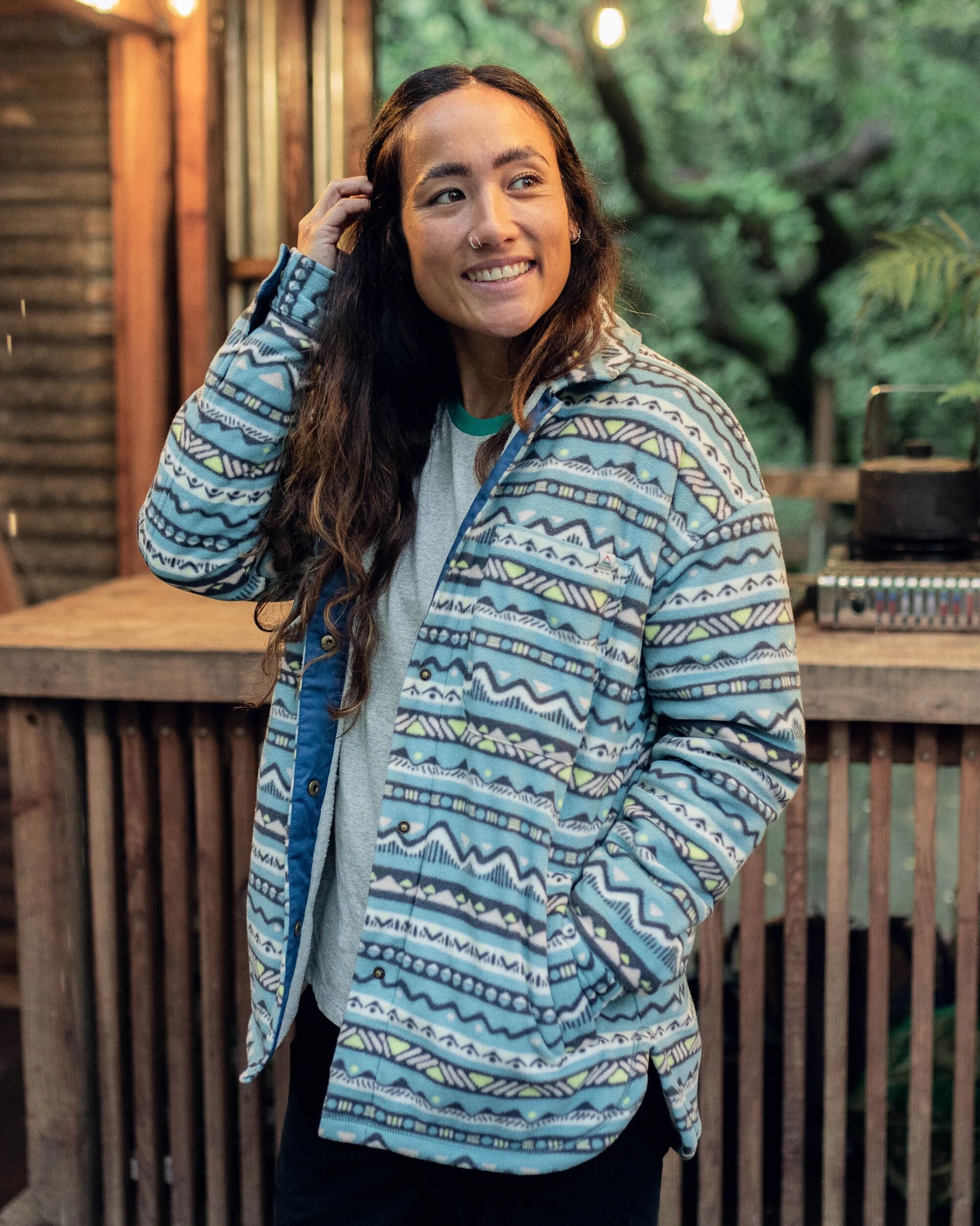 Orion Recycled Sherpa-Lined Polar Fleece Shirt - Mountain Geo Arctic - Lifestyle