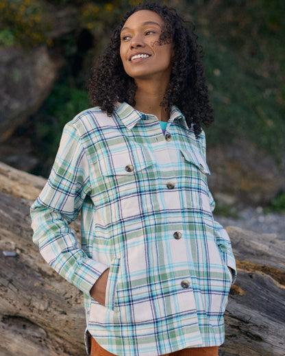 Stella Organic Cotton LS Shirt - Vintage White/Stem Green Check - Lifestyle