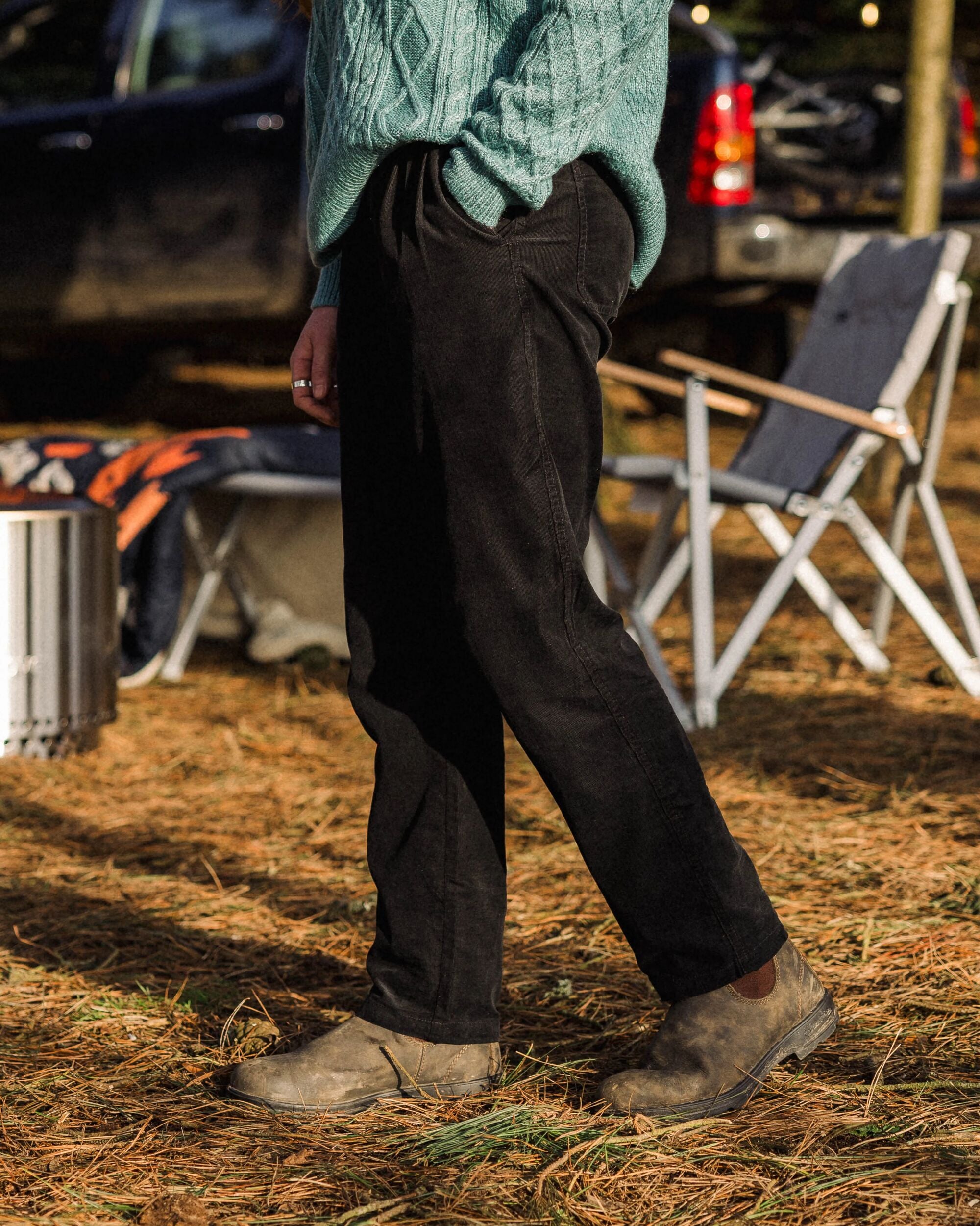 Compass Recycled Corduroy Trouser - Black - Lifestyle