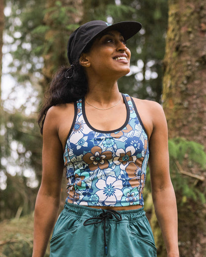 Mantra Recycled Active Crop Top - Vintage Floral Aqua - Lifestyle