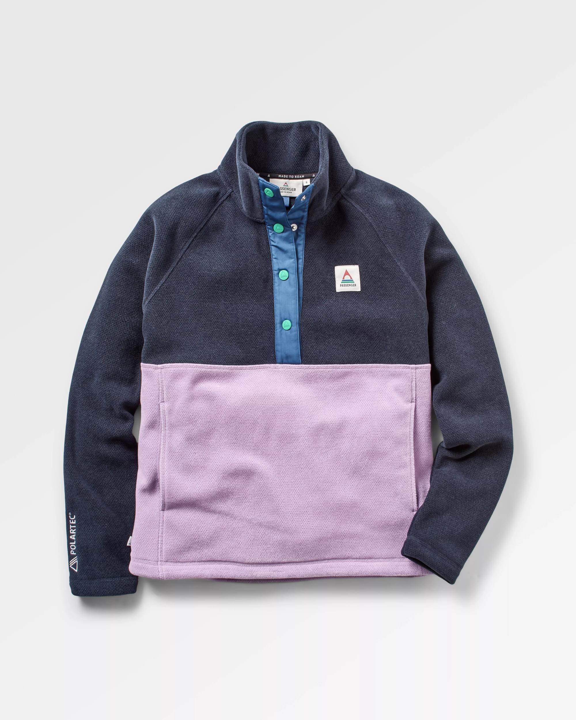 Women's Snowdrop Recycled Polartec® Fleece - Lilac/ Deep Navy - Flatlay