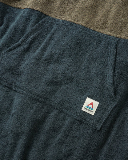 Shoreline Cotton Towel Poncho - Dusty Olive/Charcoal - Flatlay