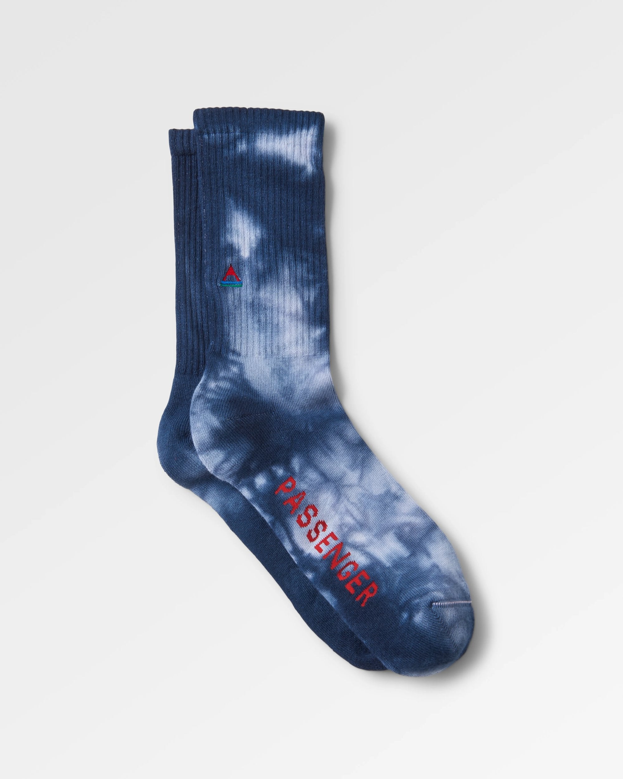 Organic Midweight Crew Socks - Tie Dye Deep Navy - Flatlay