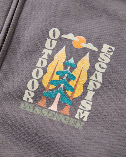 Tall Pines Full Zip Recycled Cotton Hoodie - Charcoal - Flatlay