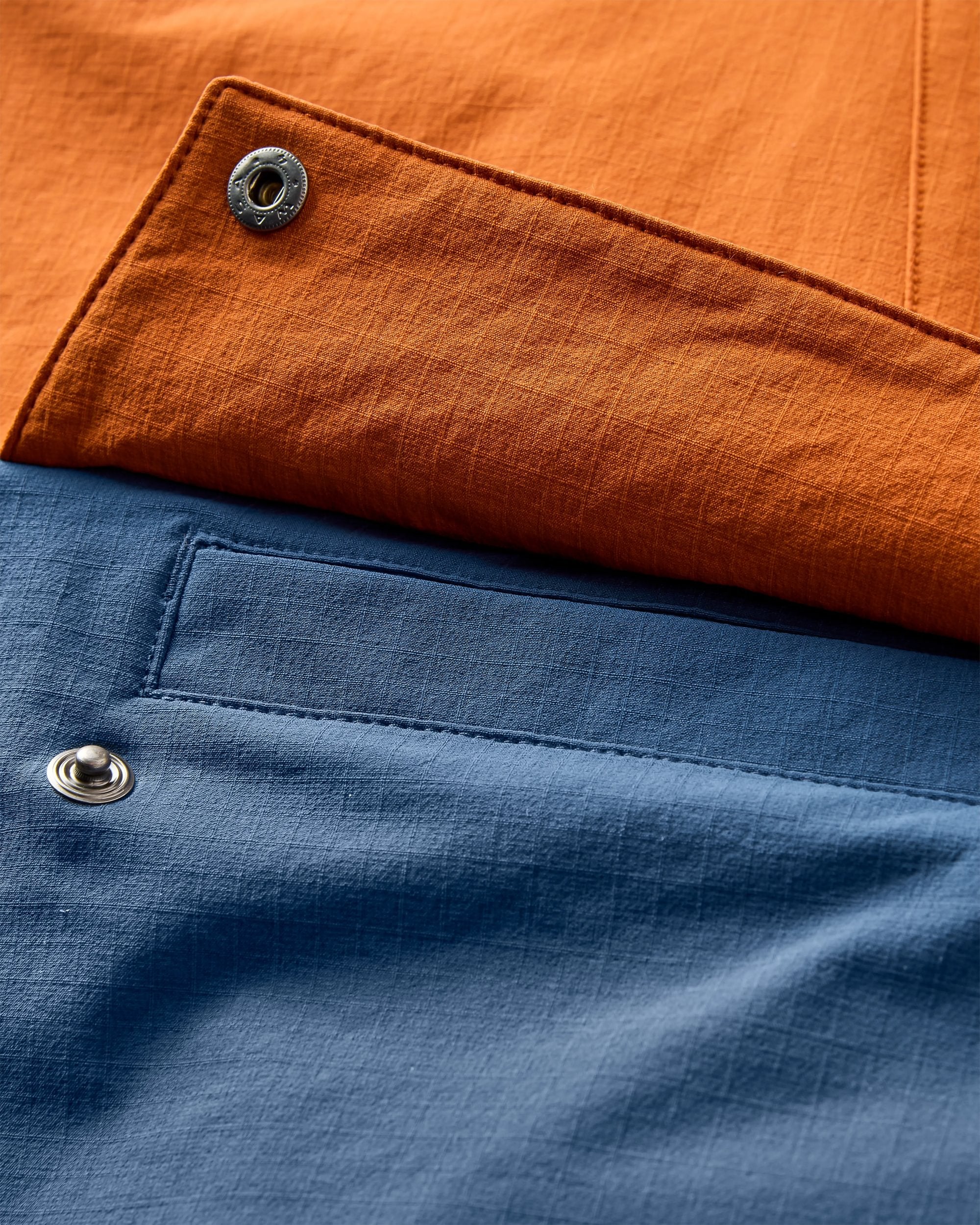 Ocean Light Recycled Softshell Anorak - Dark Denim/Sunset Orange - Flatlay