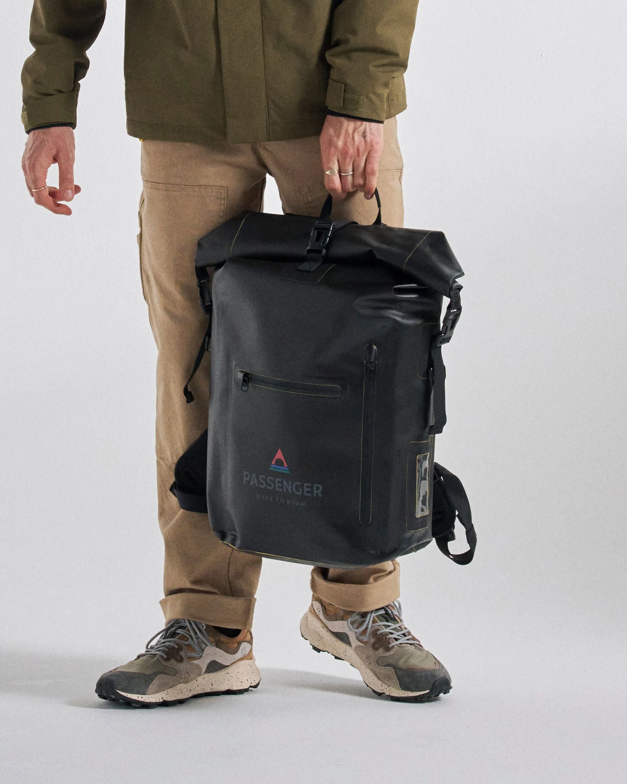 Tide 25L Recycled Dry Bag Backpack - Black - Studio Model - Male