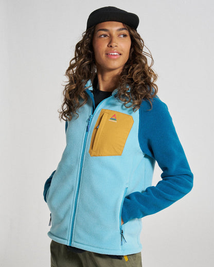 Sierrascape Women's Recycled Polartec® Fleece Hoodie - Retro Blue/Tidal Blue - Studio Model