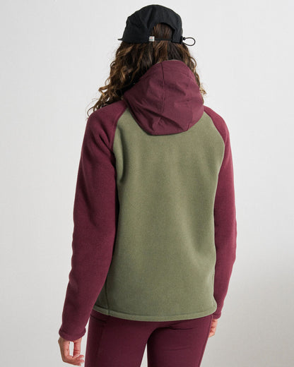 Sierrascape Women's Recycled Polartec® Fleece Hoodie - Fig/Dusty Olive  - Studio Model