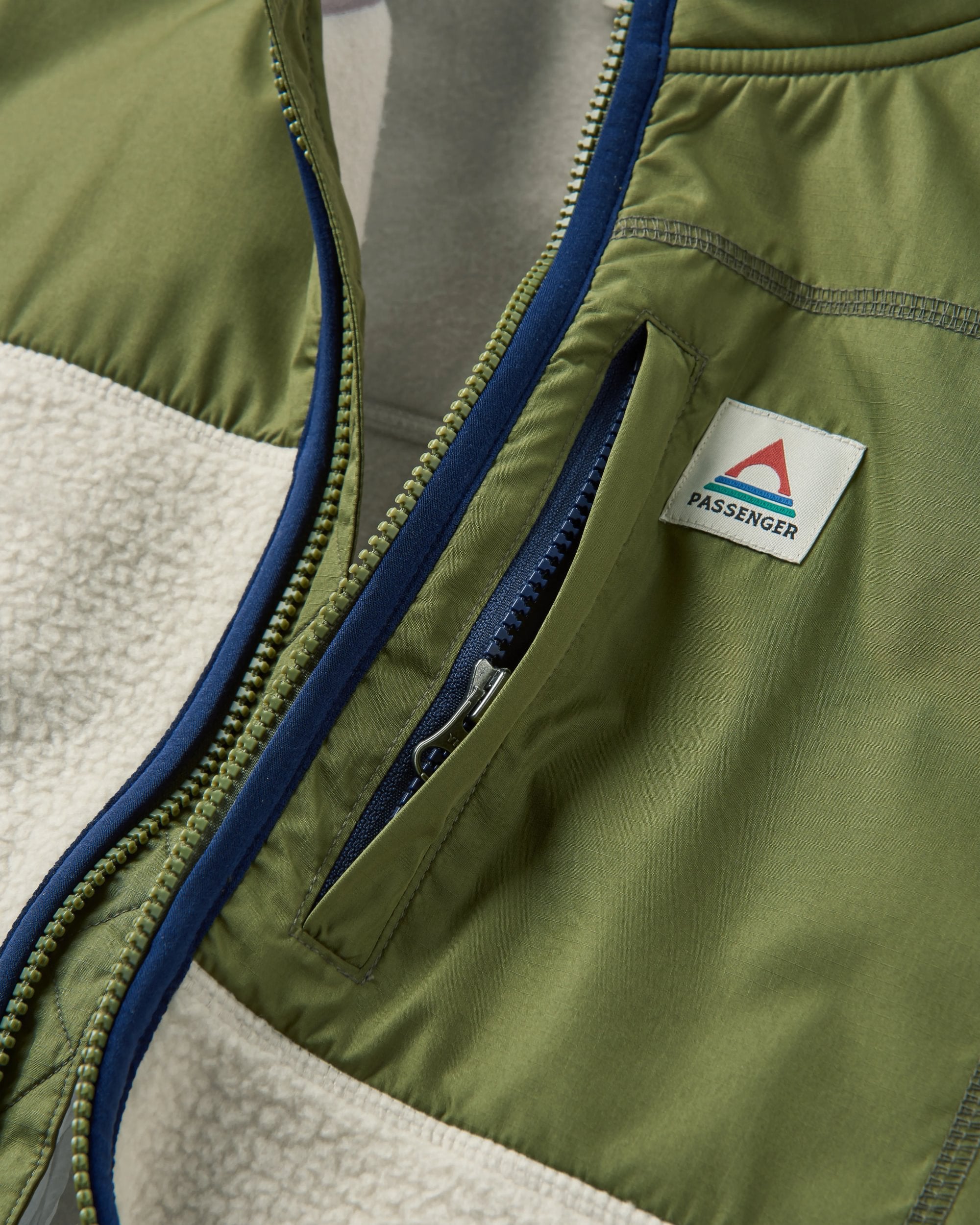 Offgrid Recycled Sherpa Fleece Vest - Oatmeal/Khaki - Flatlay