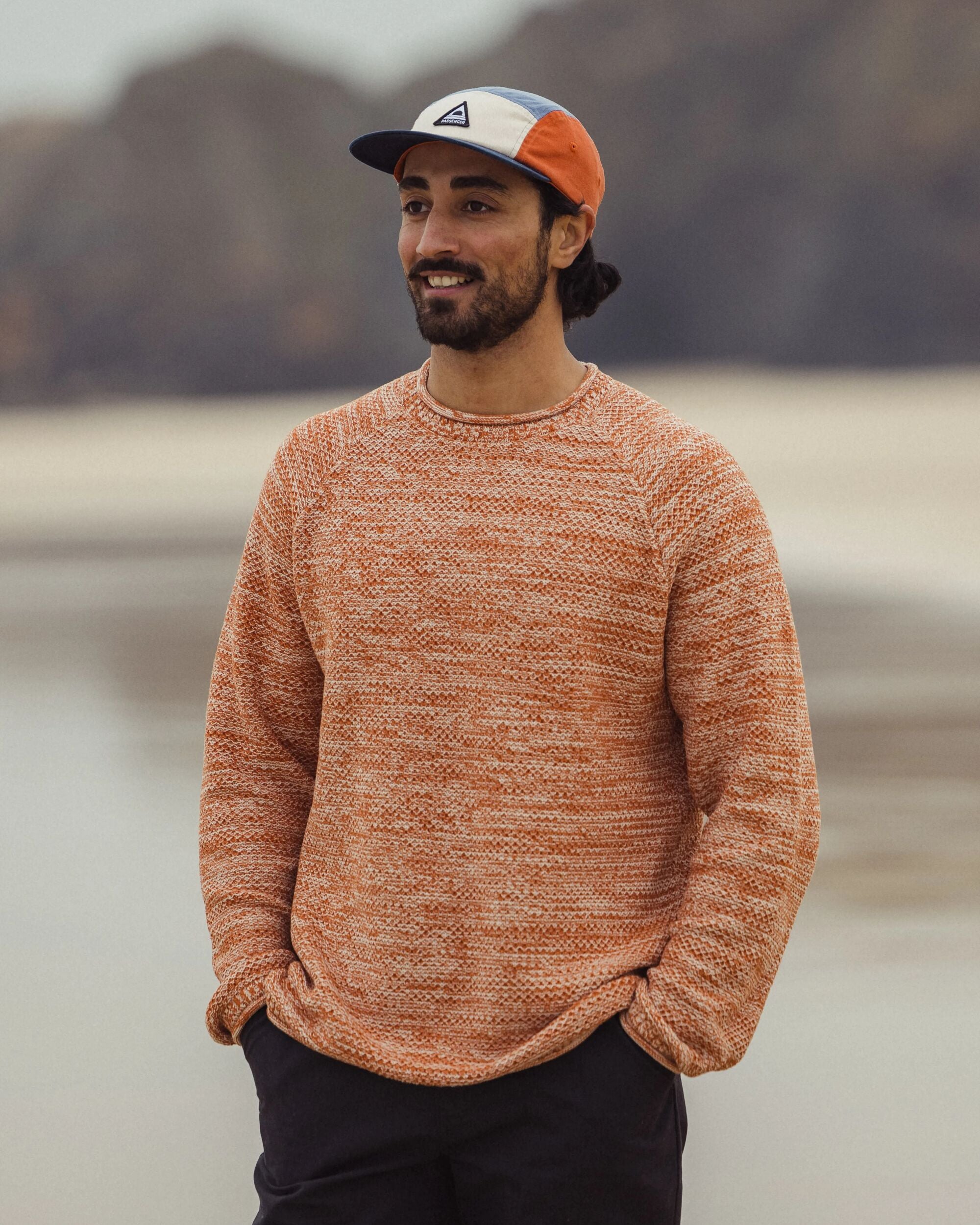Shore Organic Cotton Knitted Jumper - Sunset Orange - Lifestyle