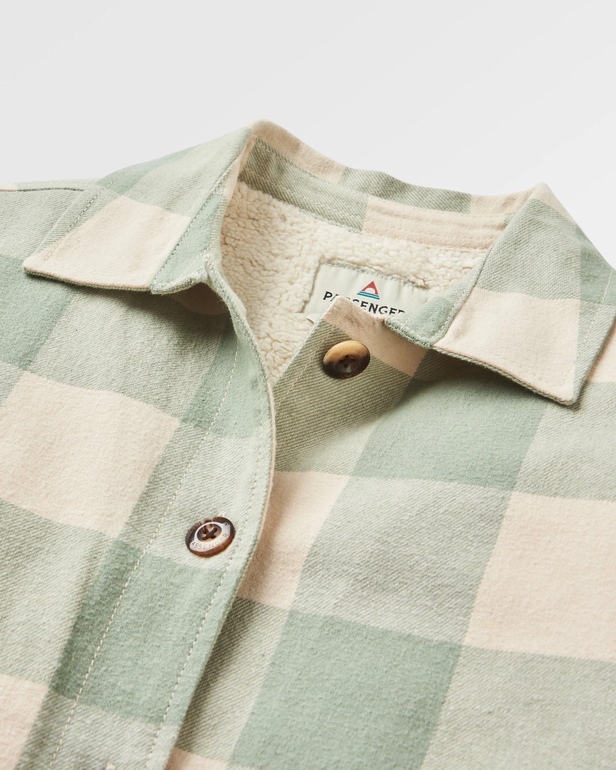 Flint Organic Cotton Overshirt - Pistachio Buffalo Check - Flatlay